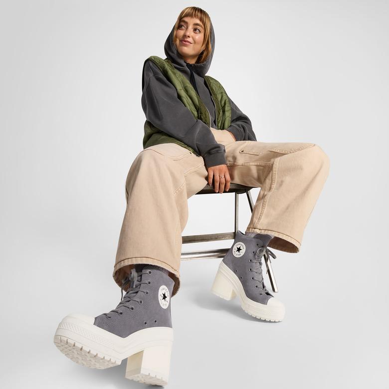 Converse Chuck 70 De Luxe Heel Unisex Gri Deri Platform Sneaker