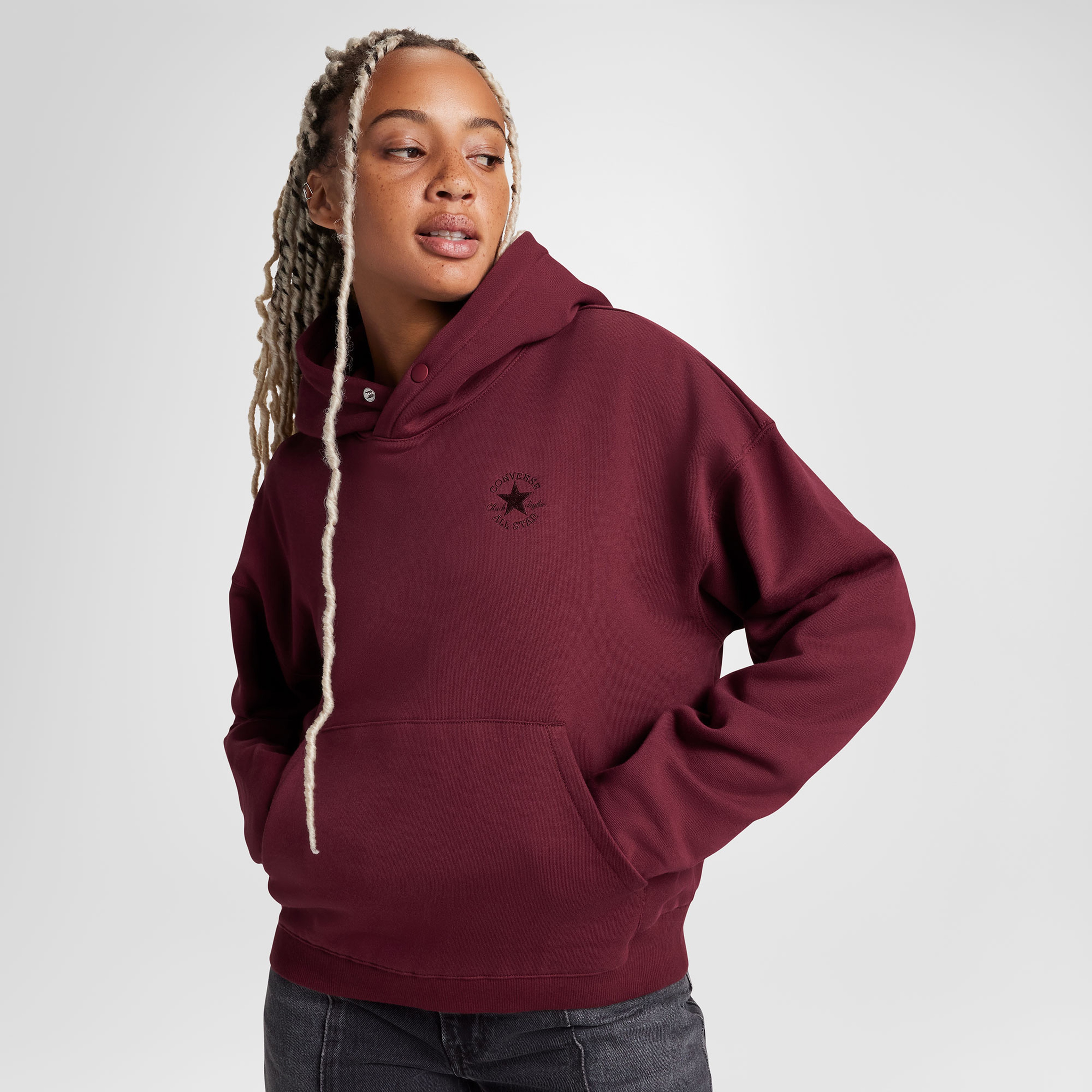 Converse Classic Kadın Oversized Fit Bordo Hoodie