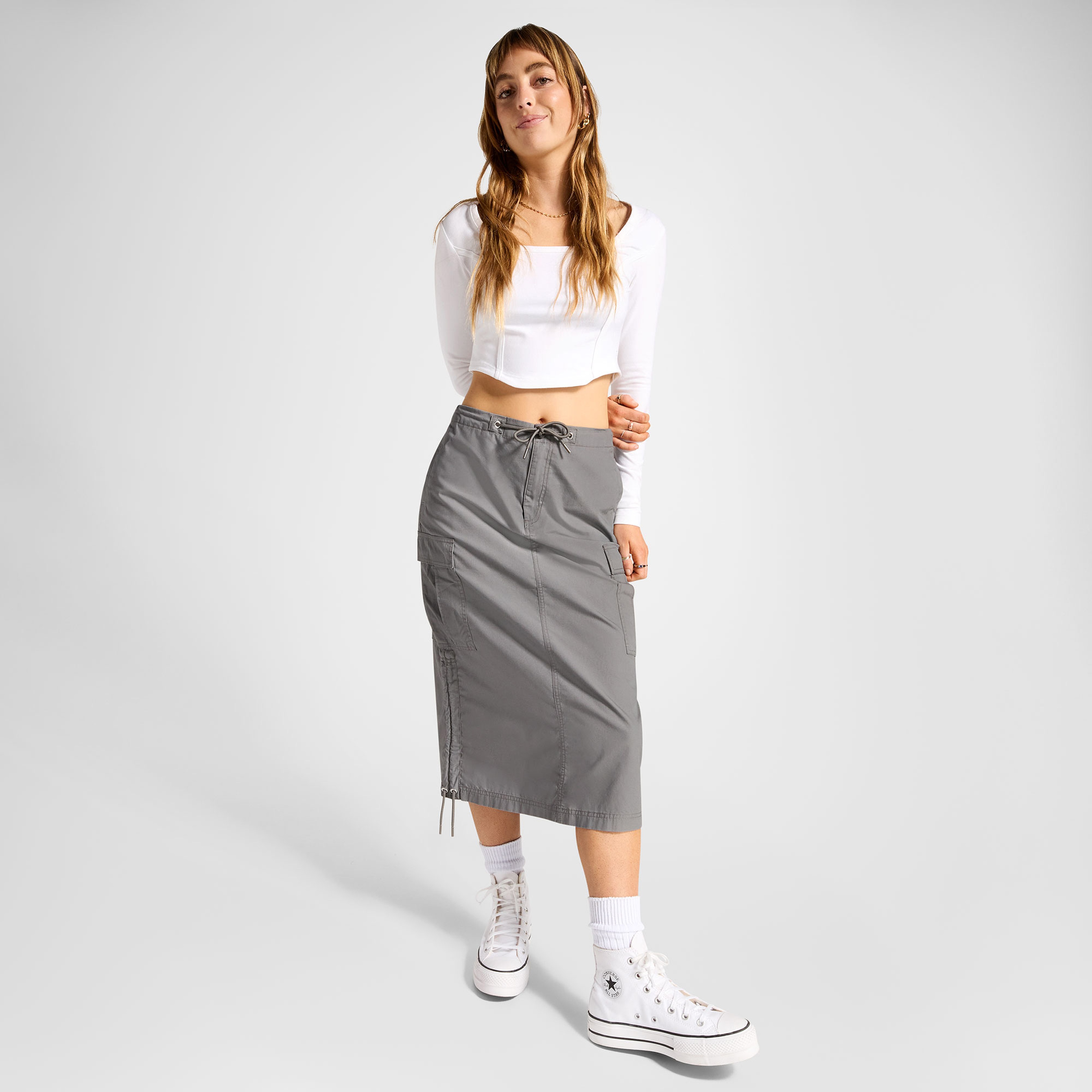 Converse Classic Dokuma Kadın Gri Cargo Etek