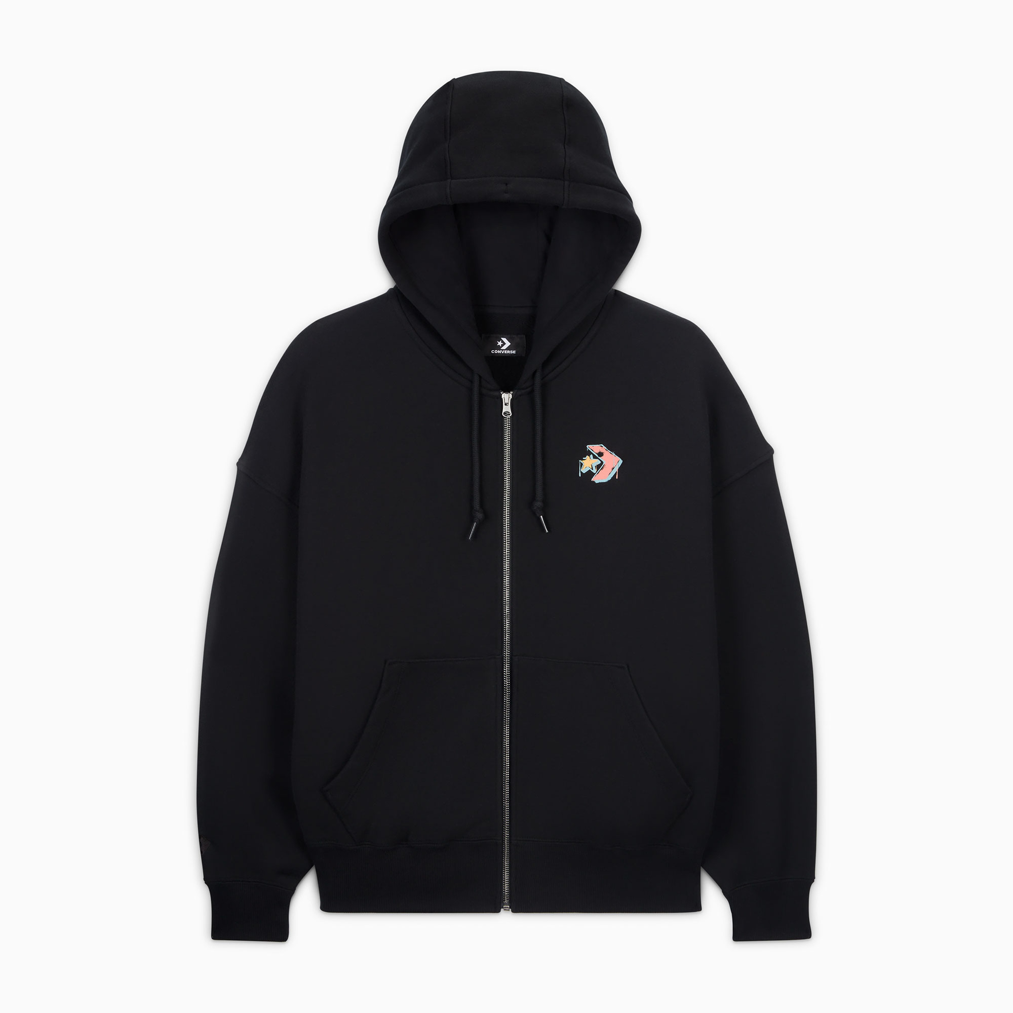 Converse Classic Kadın Oversized Fit Fermuarlı Grafik Baskılı Siyah Hoodie