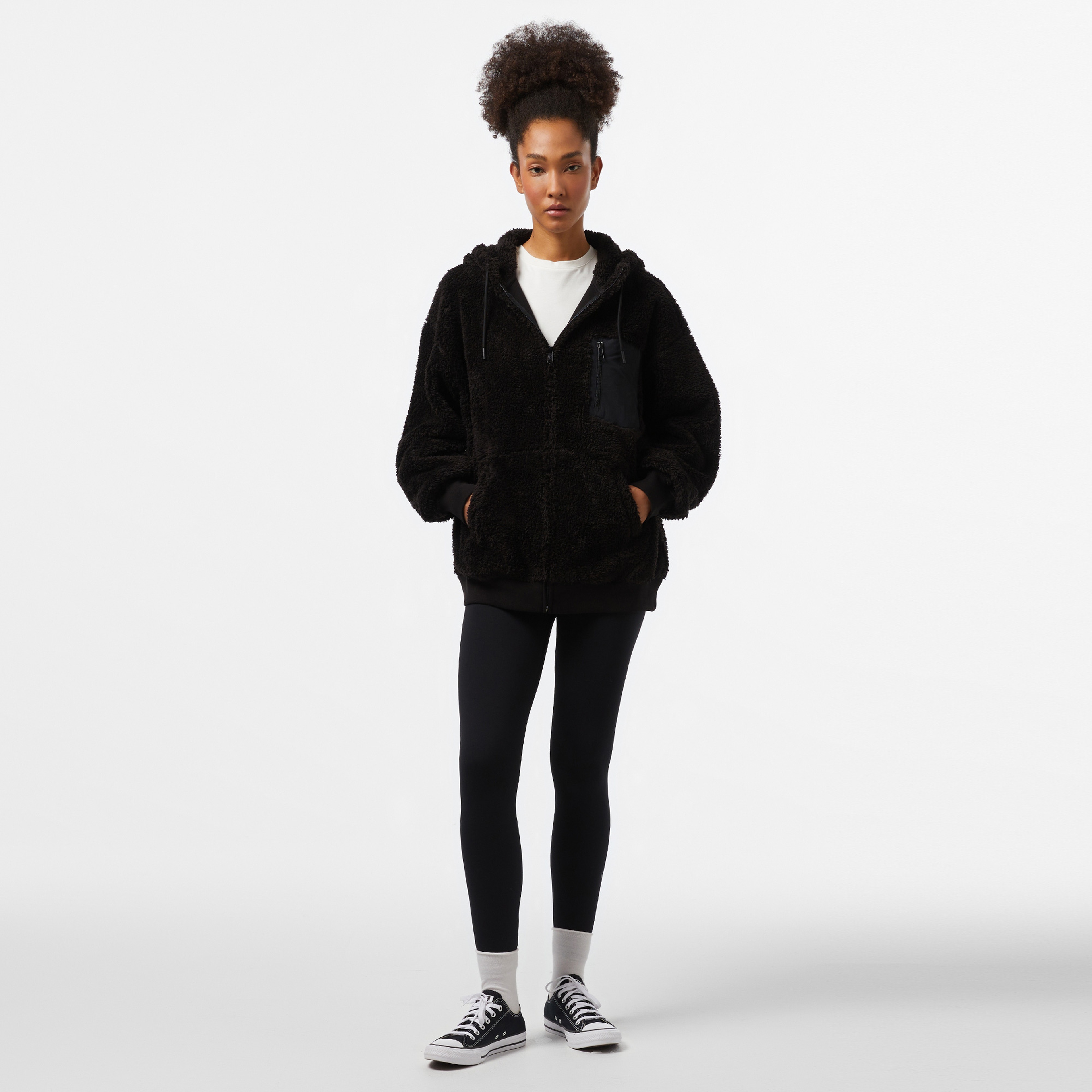 Champion Hooded Full Zip Kadın Siyah Eşofman Üstü