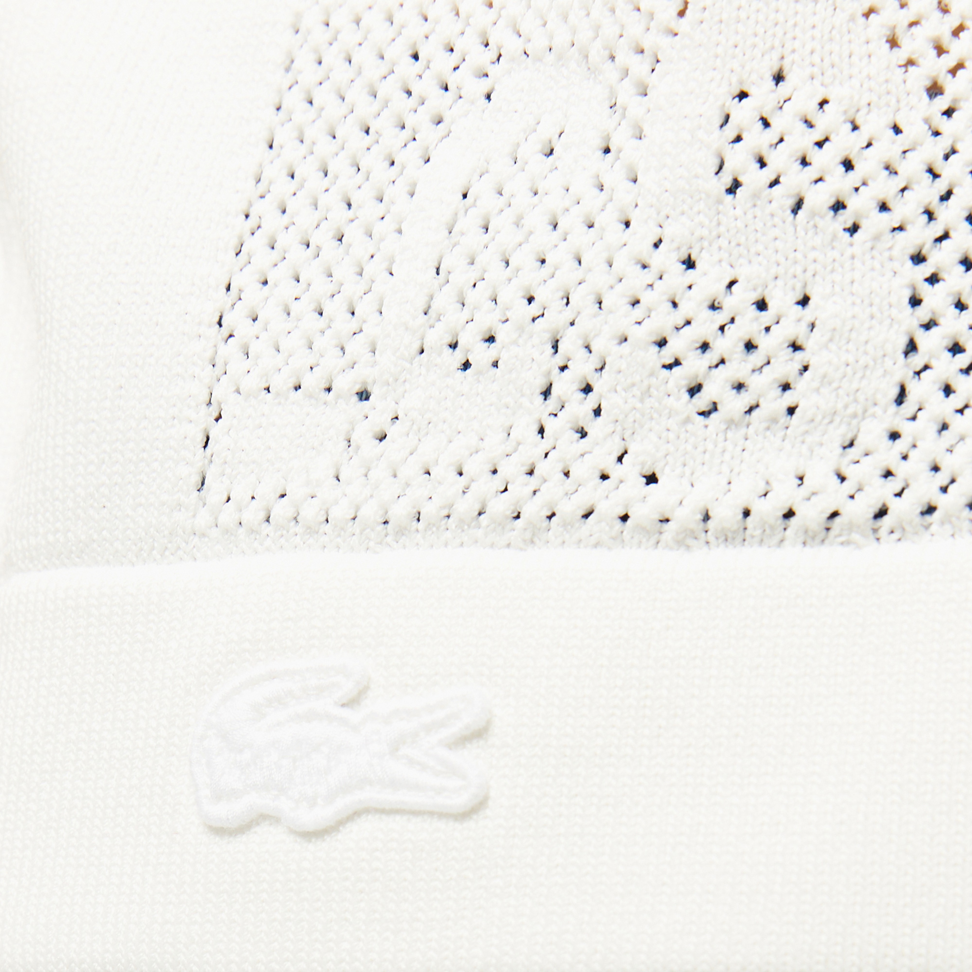 Kadın Kısa Kollu Bisiklet Yaka Desenli Beyaz Triko