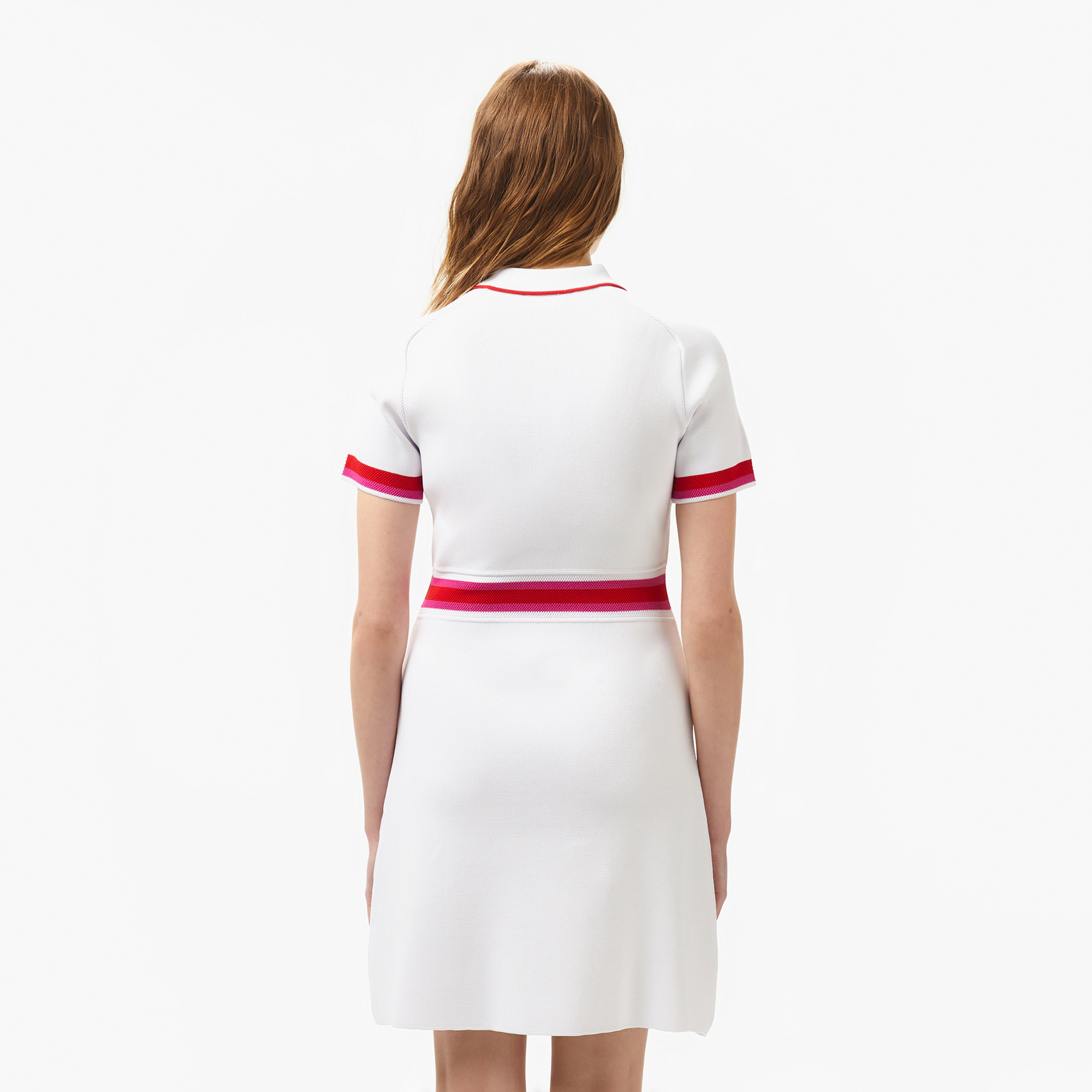 Kadın Classic Fit Kısa Kollu Polo Yaka Renk Bloklu Beyaz Elbise