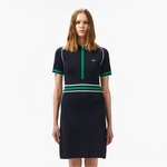 Kadın Classic Fit Kısa Kollu Polo Yaka Renk Bloklu Lacivert Elbise