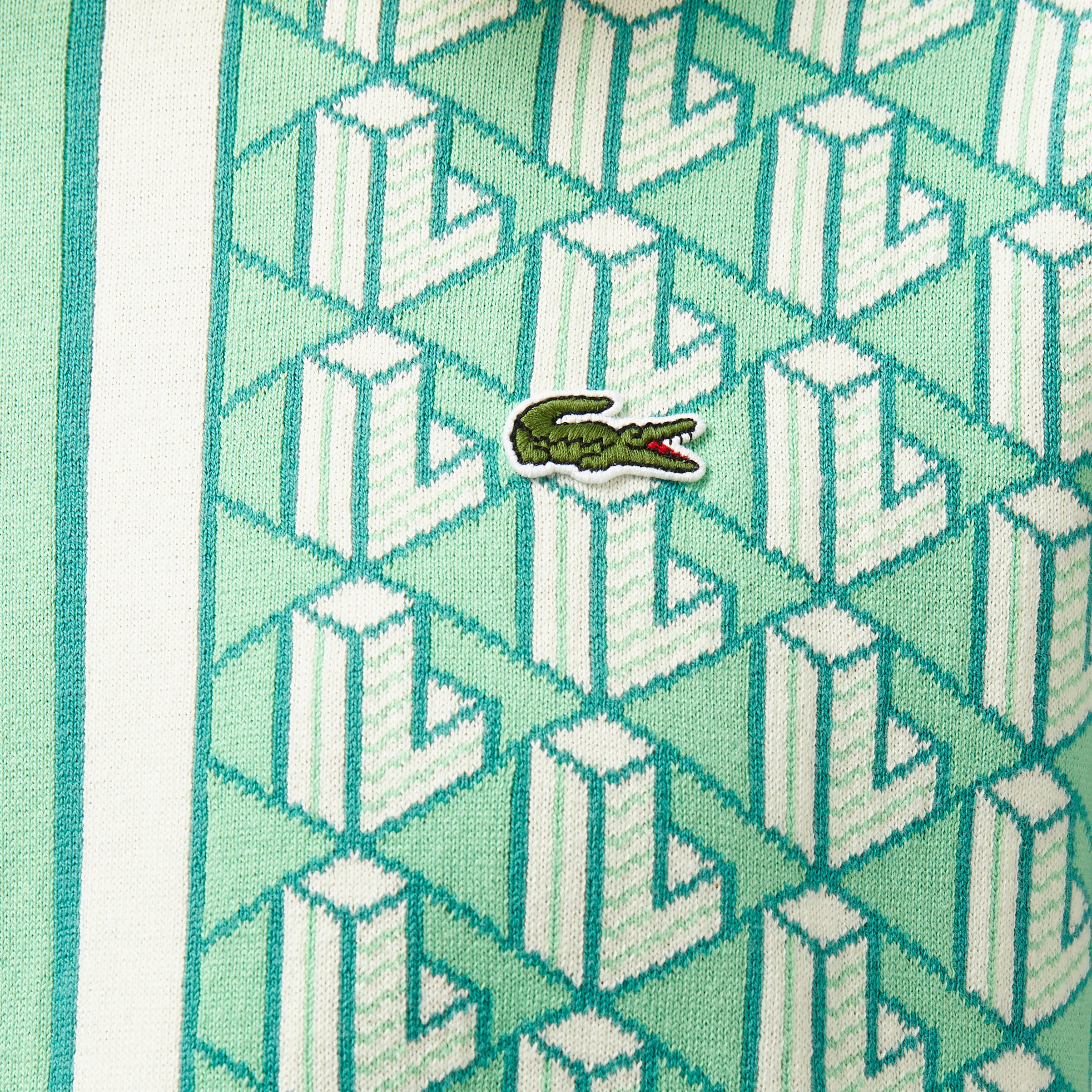 Kadın Kısa Kollu Bisiklet Yaka Desenli Açık Yeşil Triko