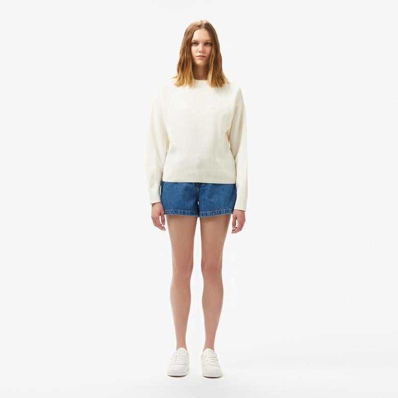 Kadın Bisiklet Yaka Beyaz Triko