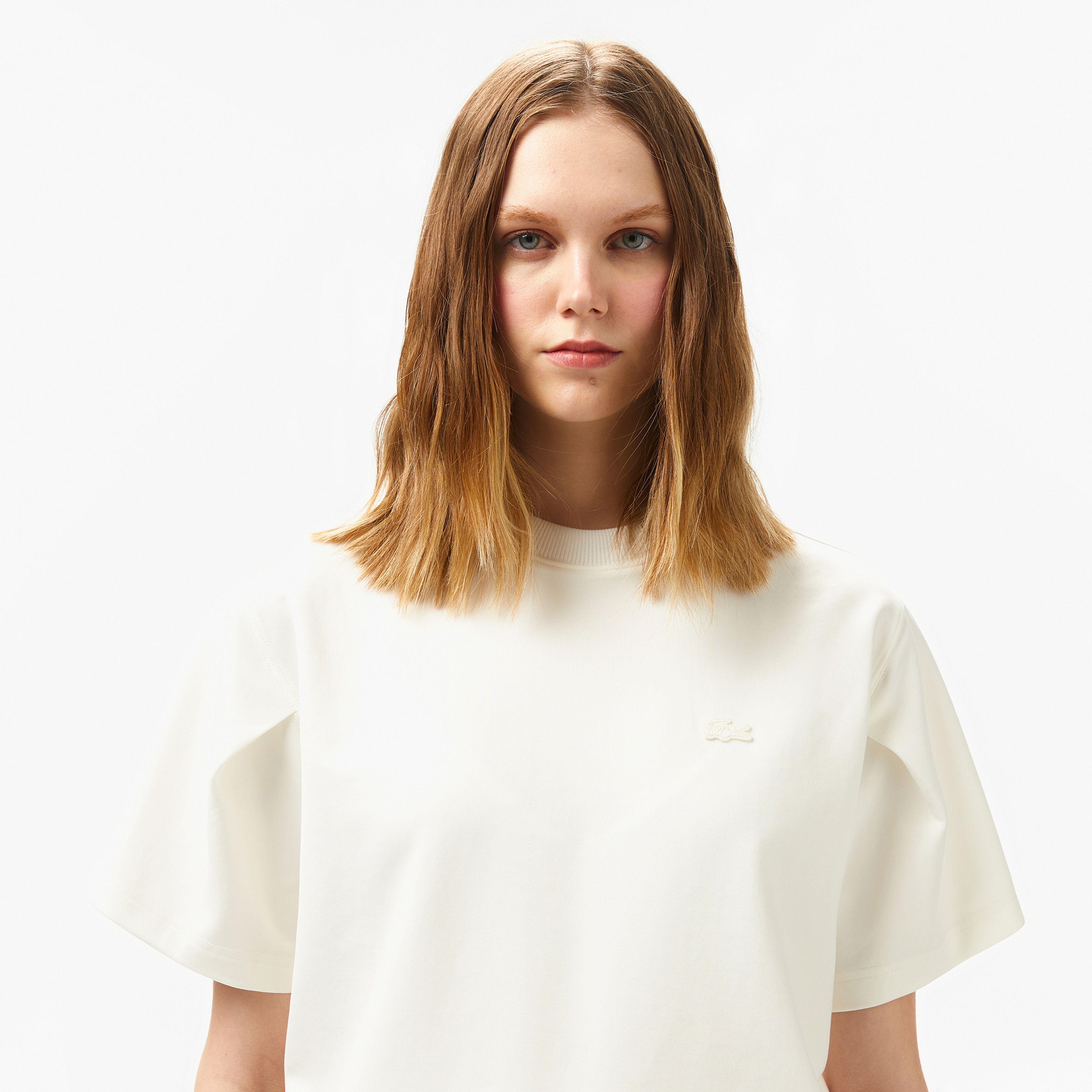 Kadın Bisiklet Yaka Beyaz T-Shirt