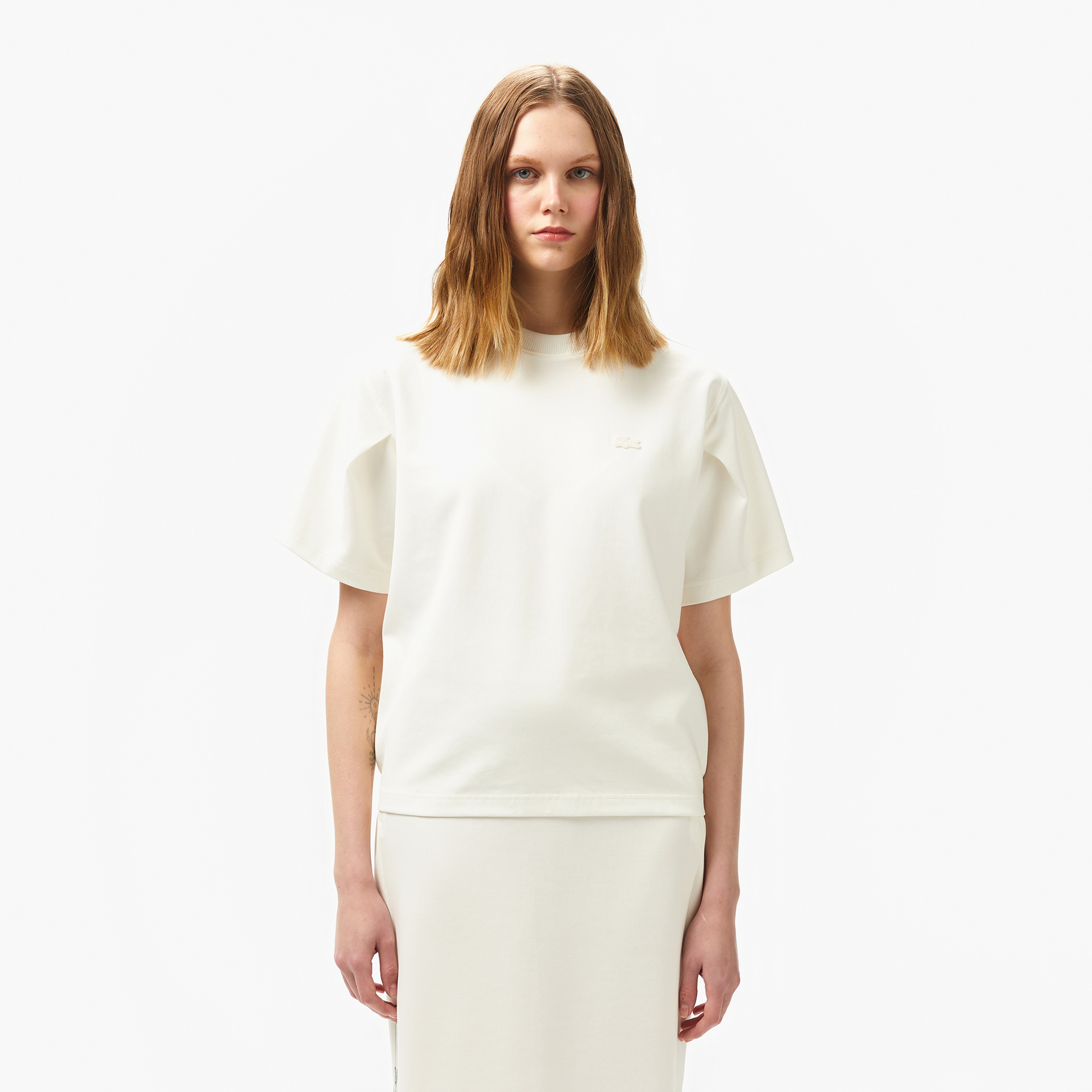 Kadın Bisiklet Yaka Beyaz T-Shirt