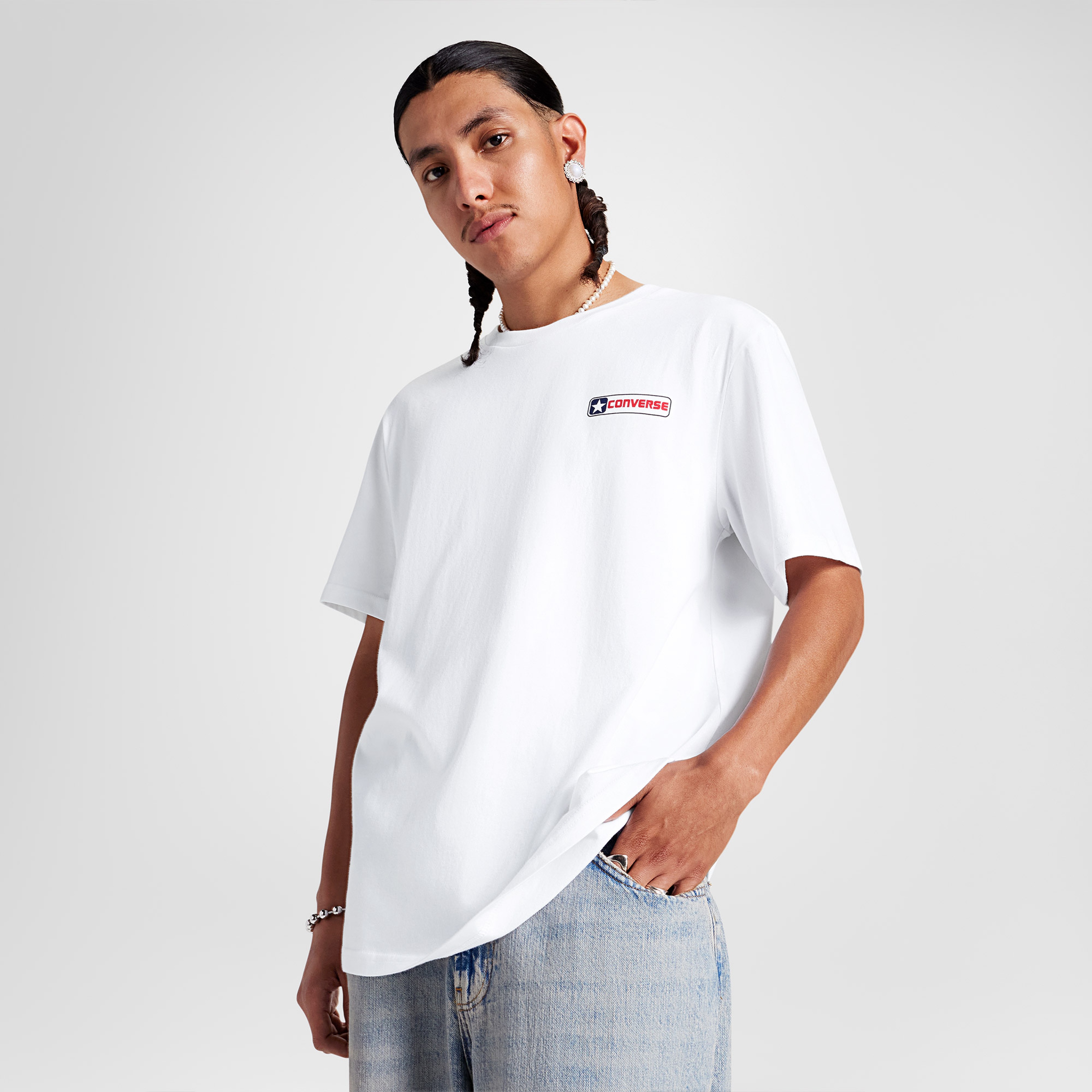 Converse Logo Erkek Grafik Baskılı Beyaz T-Shirt