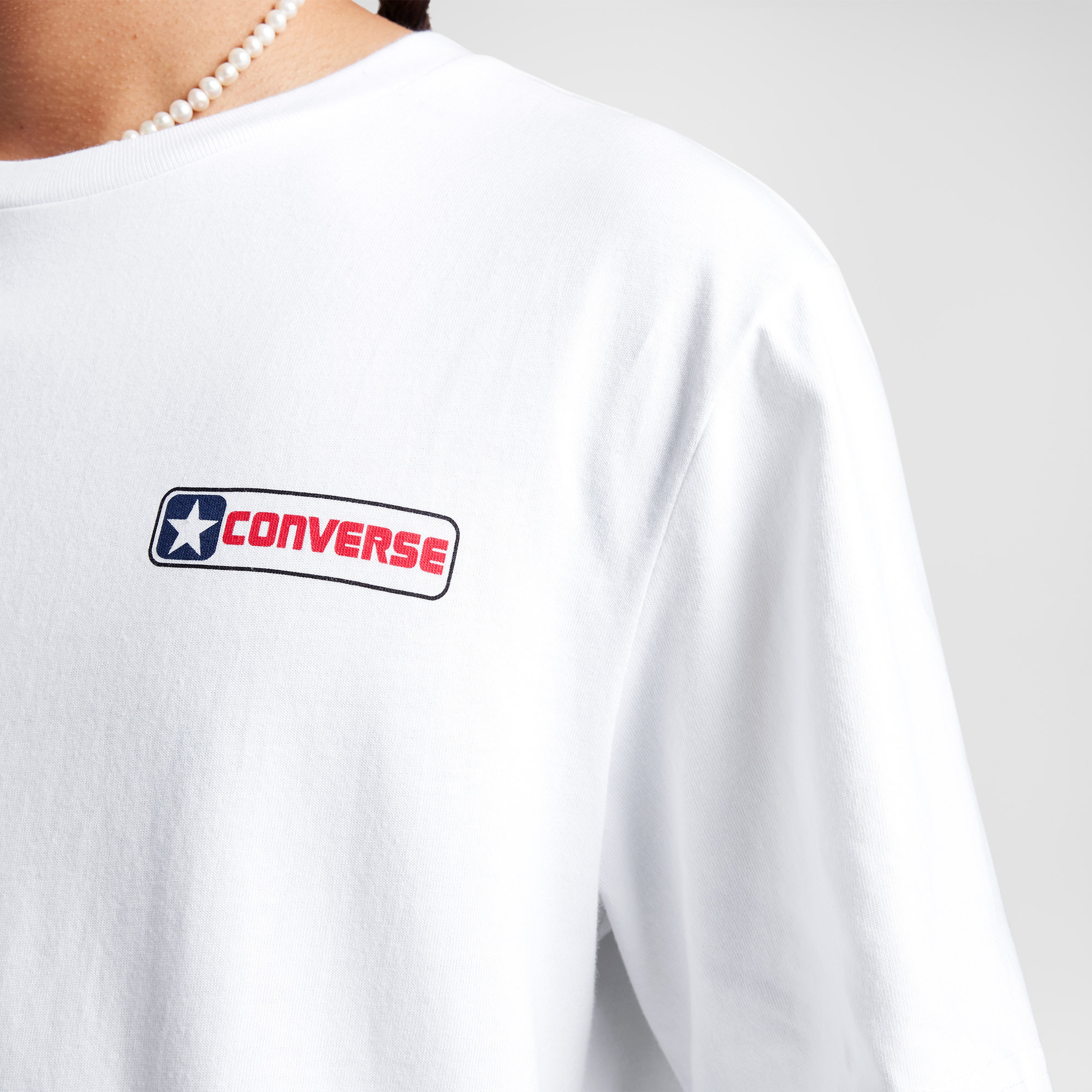 Converse Logo Erkek Grafik Baskılı Beyaz T-Shirt