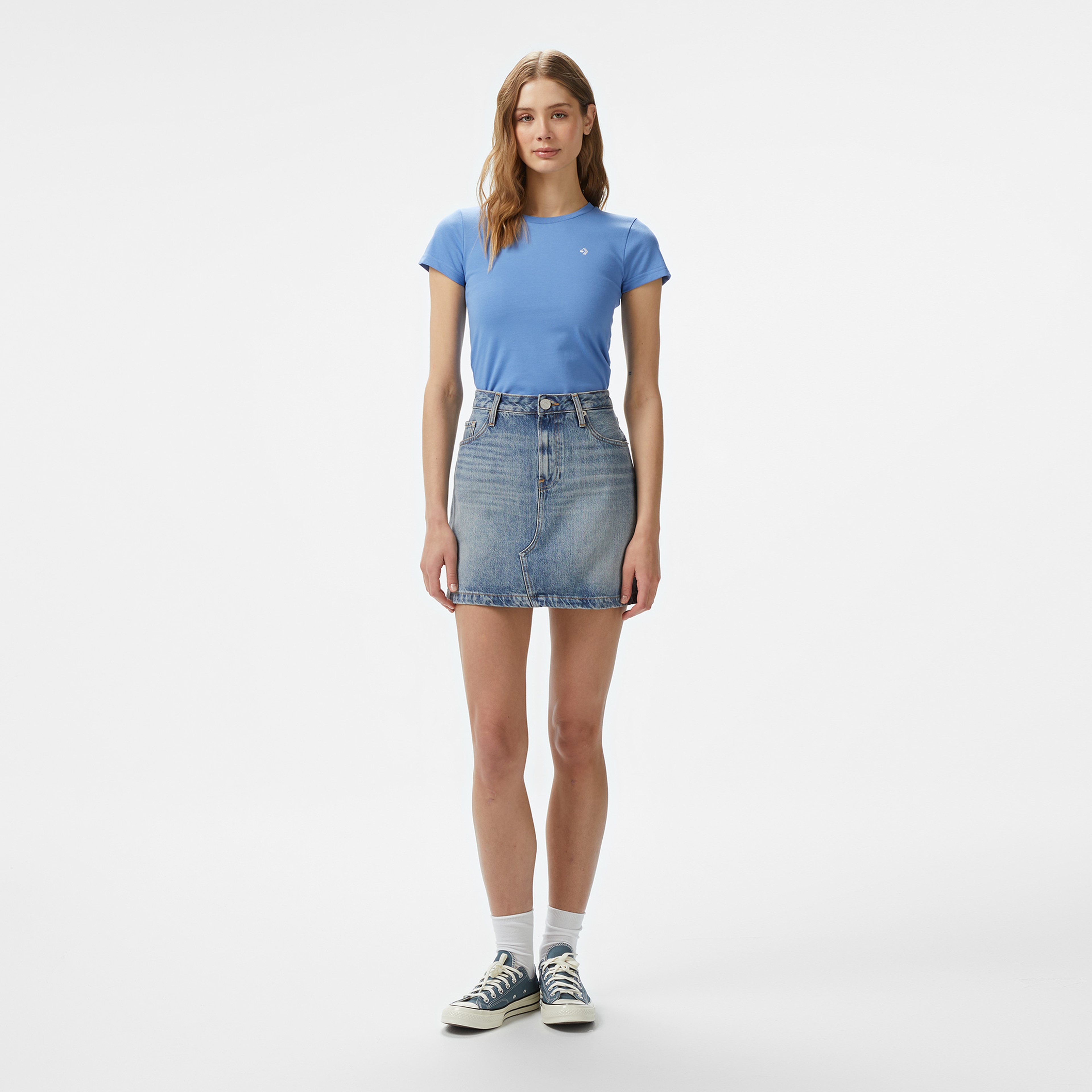 Converse Classic Kadın Slim Fit Mavi T-Shirt