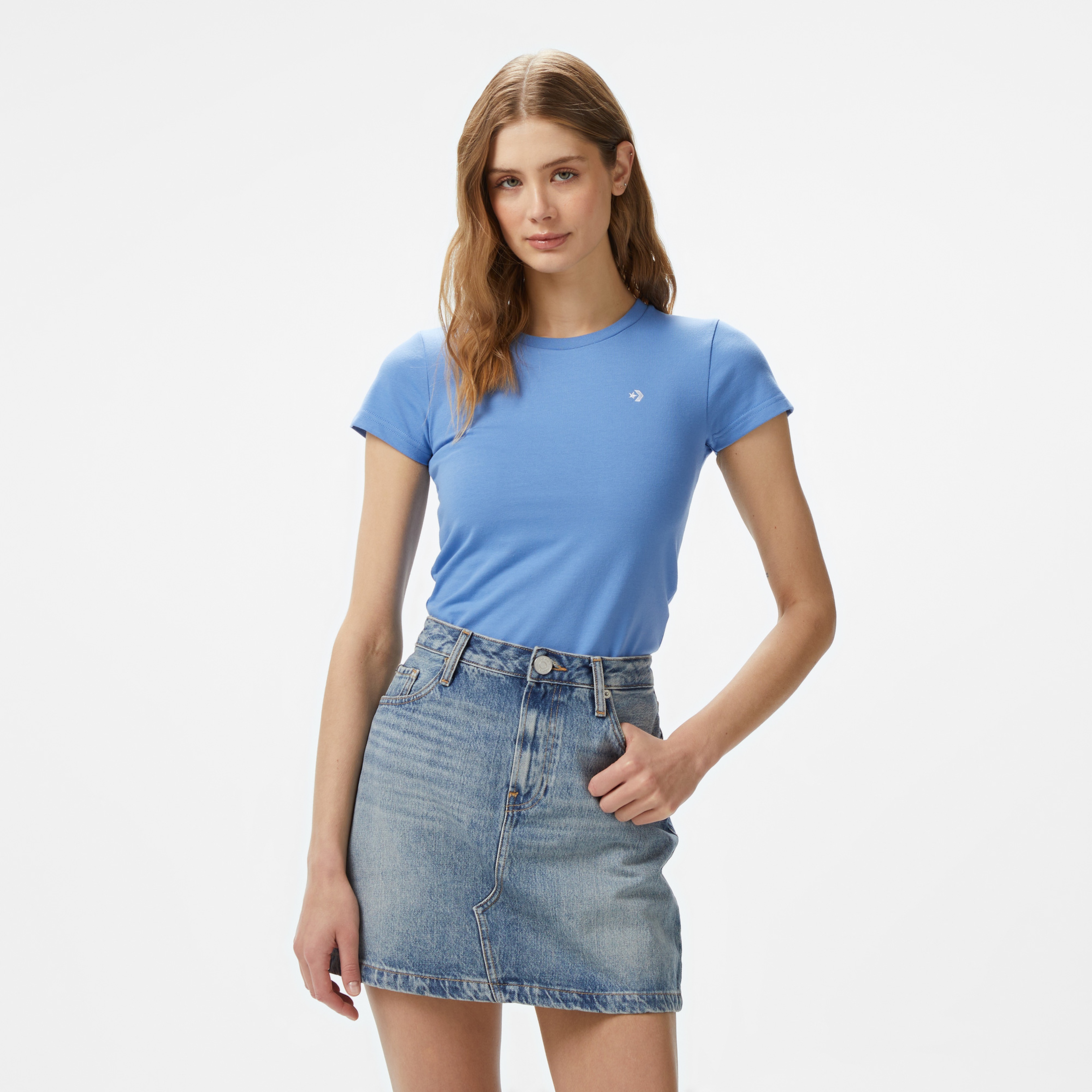 Converse Classic Kadın Slim Fit Mavi T-Shirt