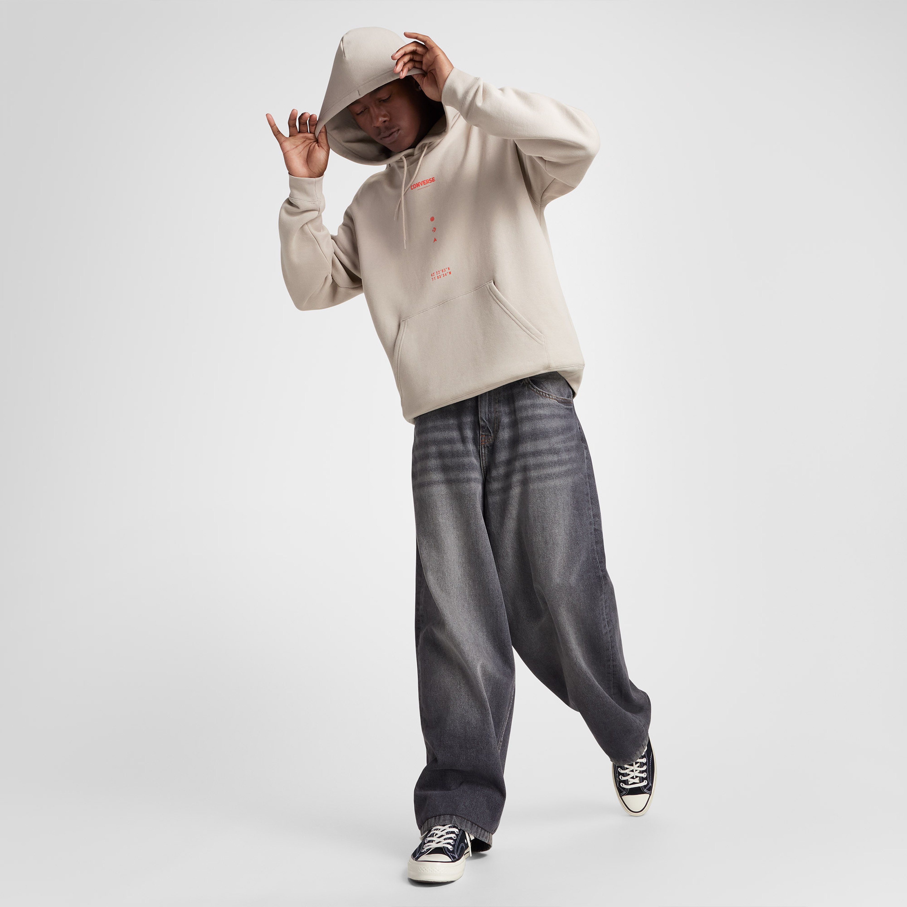 Converse Loose Fit Erkek Bej Hoodie