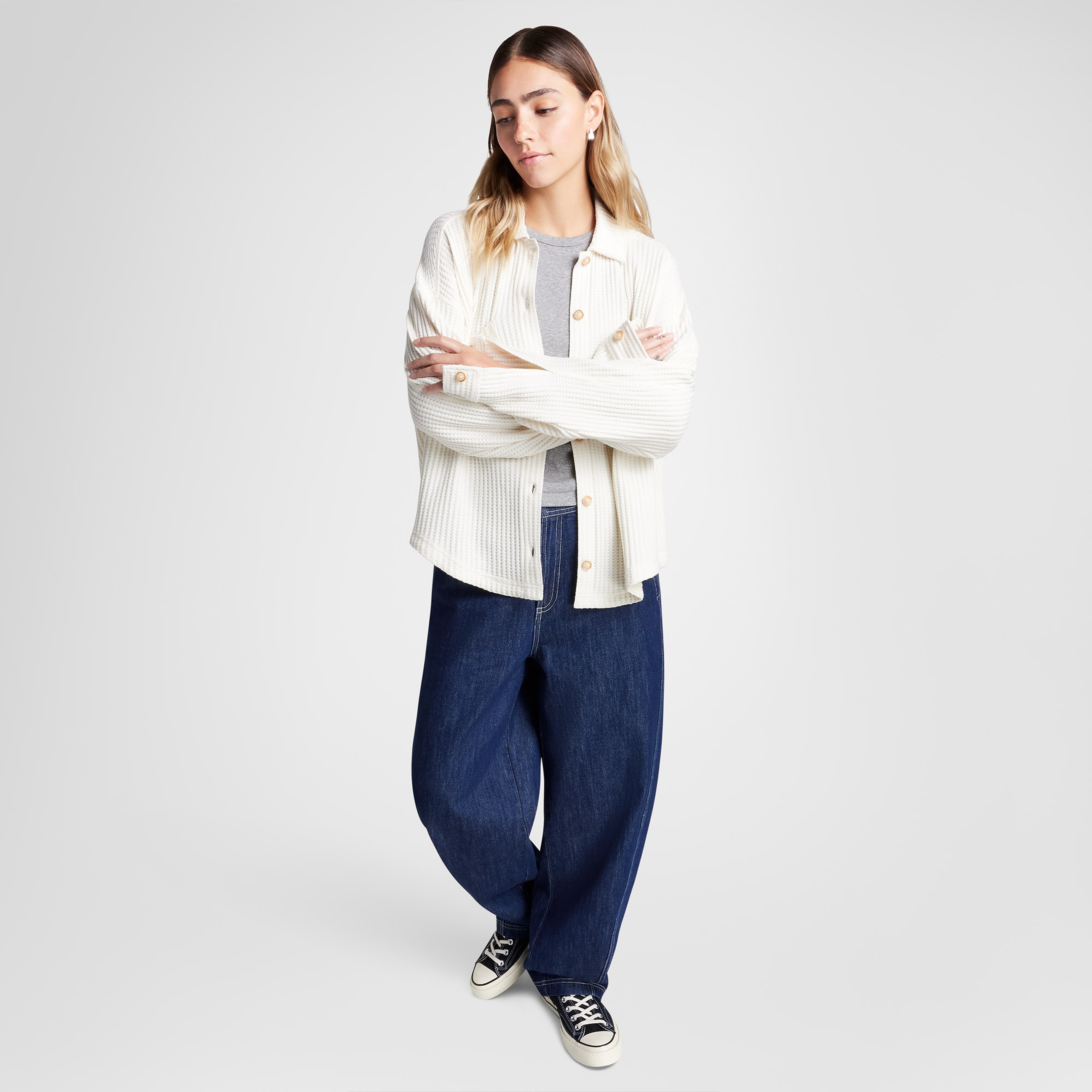 Converse Classic Kadın Oversize Fit Krem Gömlek