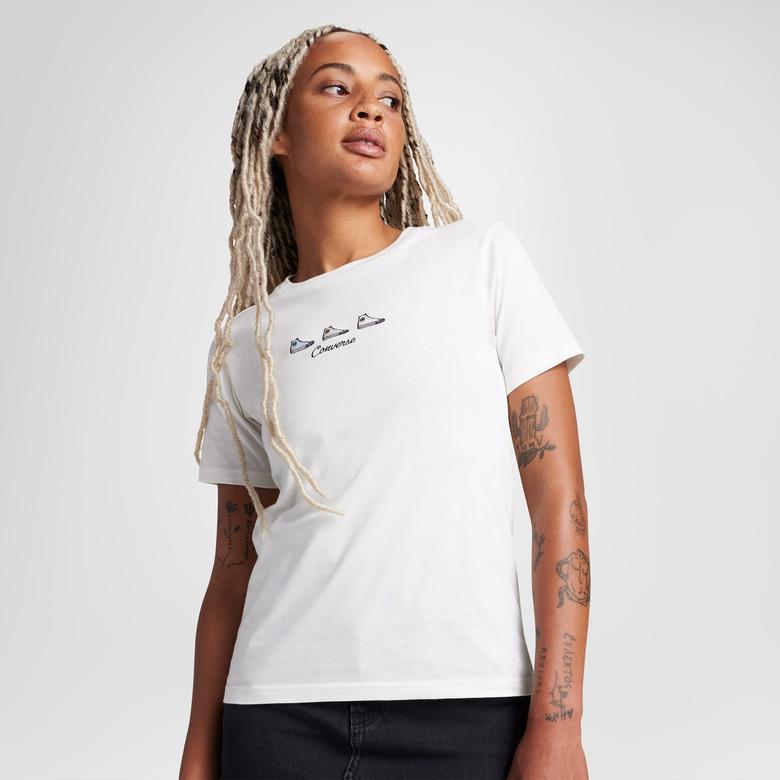 Converse High Tops Kadın Nakışlı Krem T-Shirt