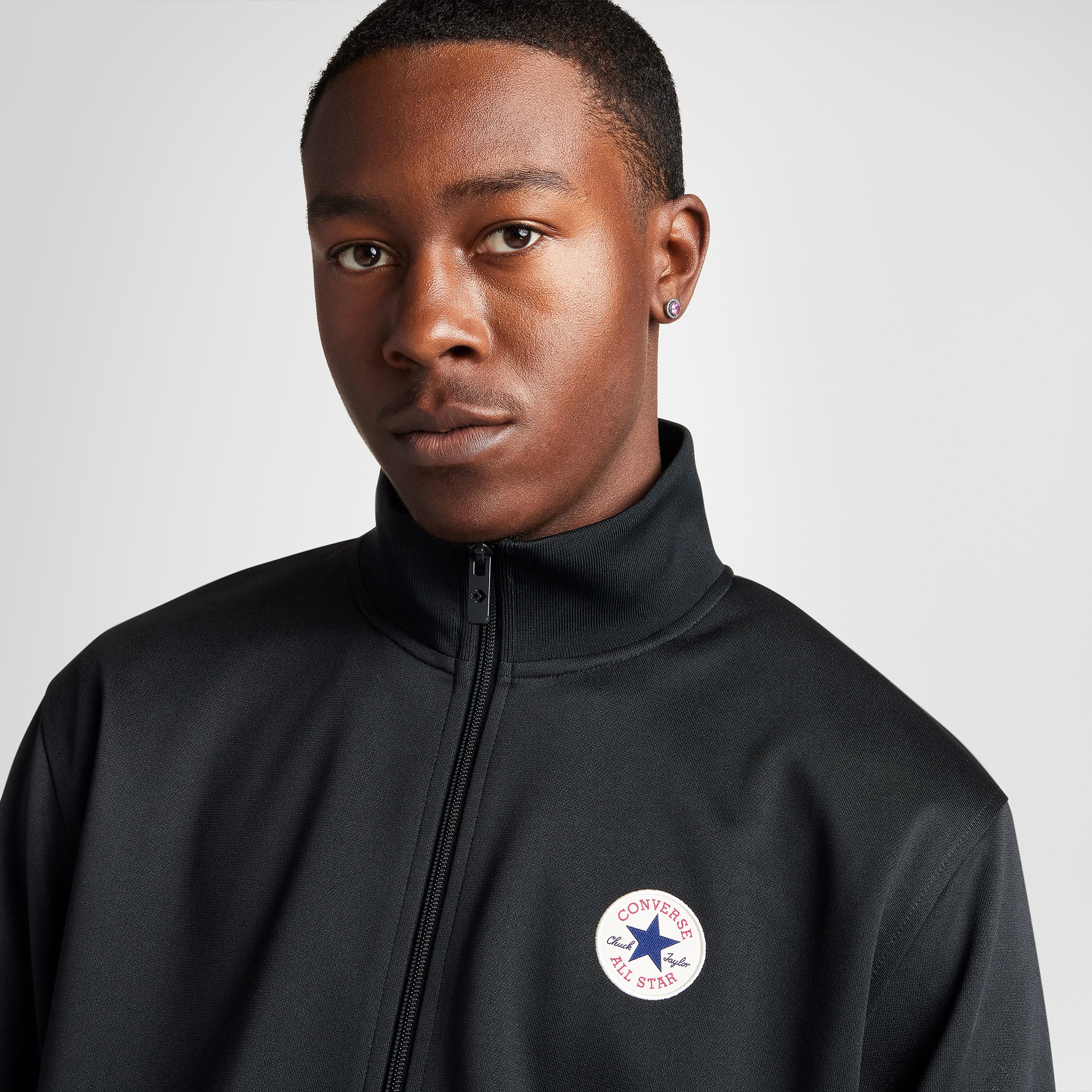 Converse Retro Track  Erkek Grafik Baskılı Siyah Ceket