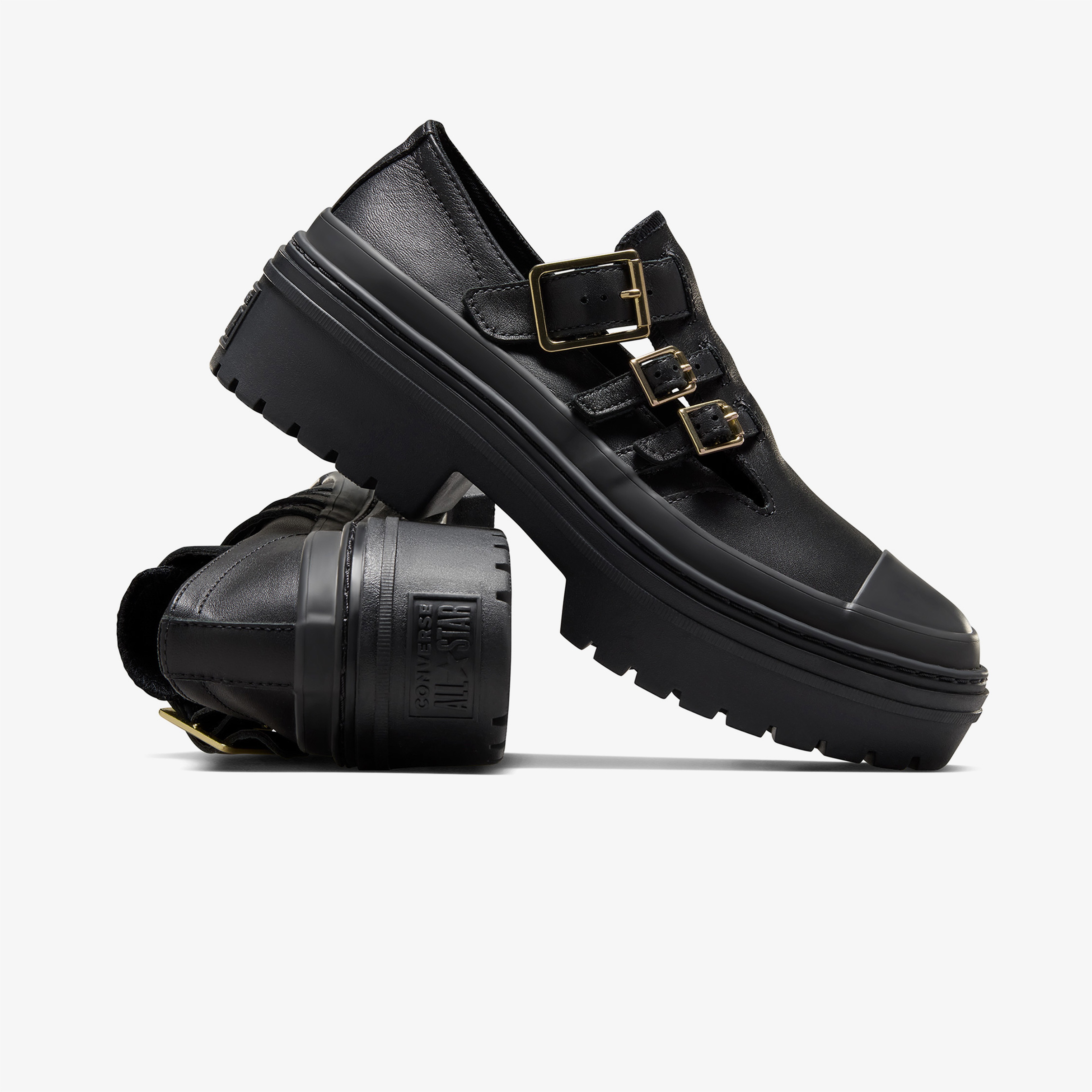 Converse Chuck Taylor All Star Lugged Heel Mary Jane Kadın Siyah Deri Platform Babet