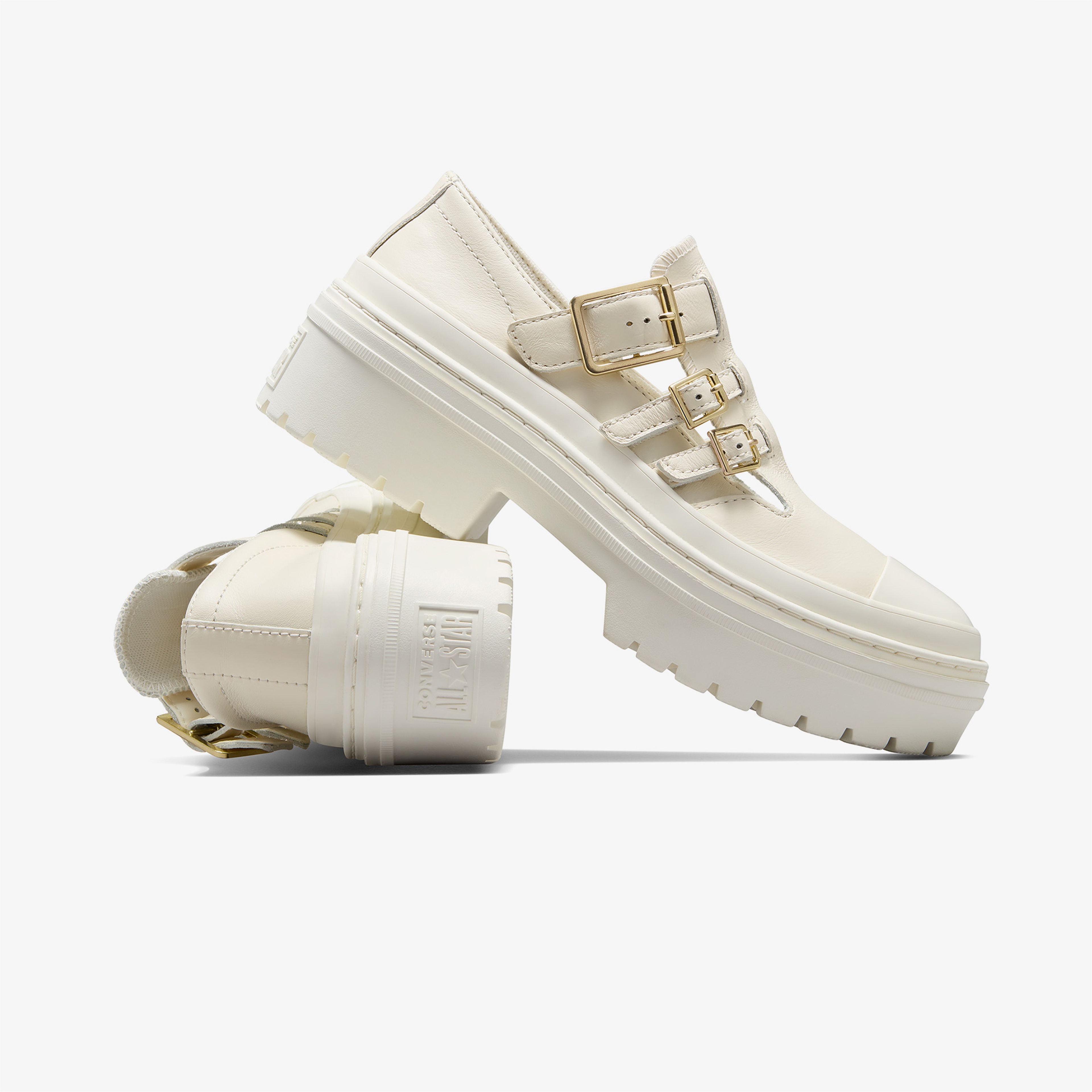 Converse Chuck Taylor All Star Lugged Heel Mary Jane Kadın Krem Deri Platform Babet