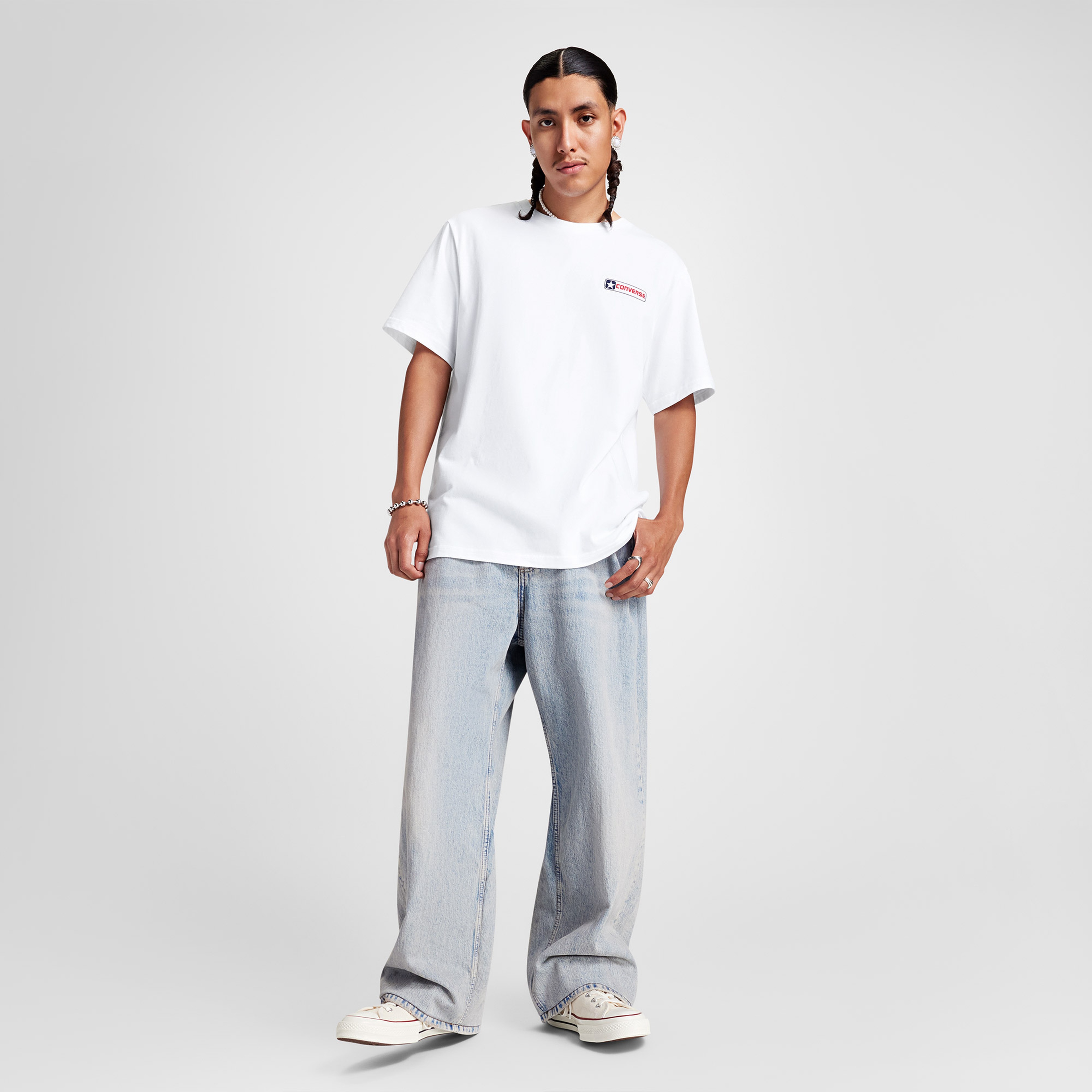 Converse Logo Erkek Grafik Baskılı Beyaz T-Shirt