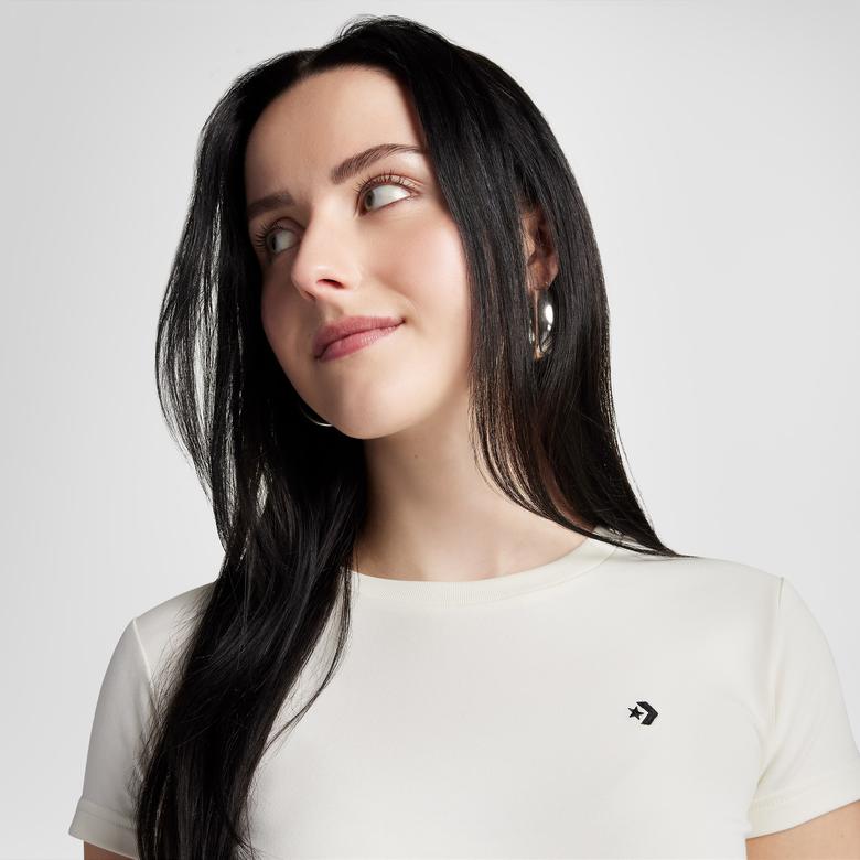 Converse Classic Kadın Slim Fit Krem T-Shirt