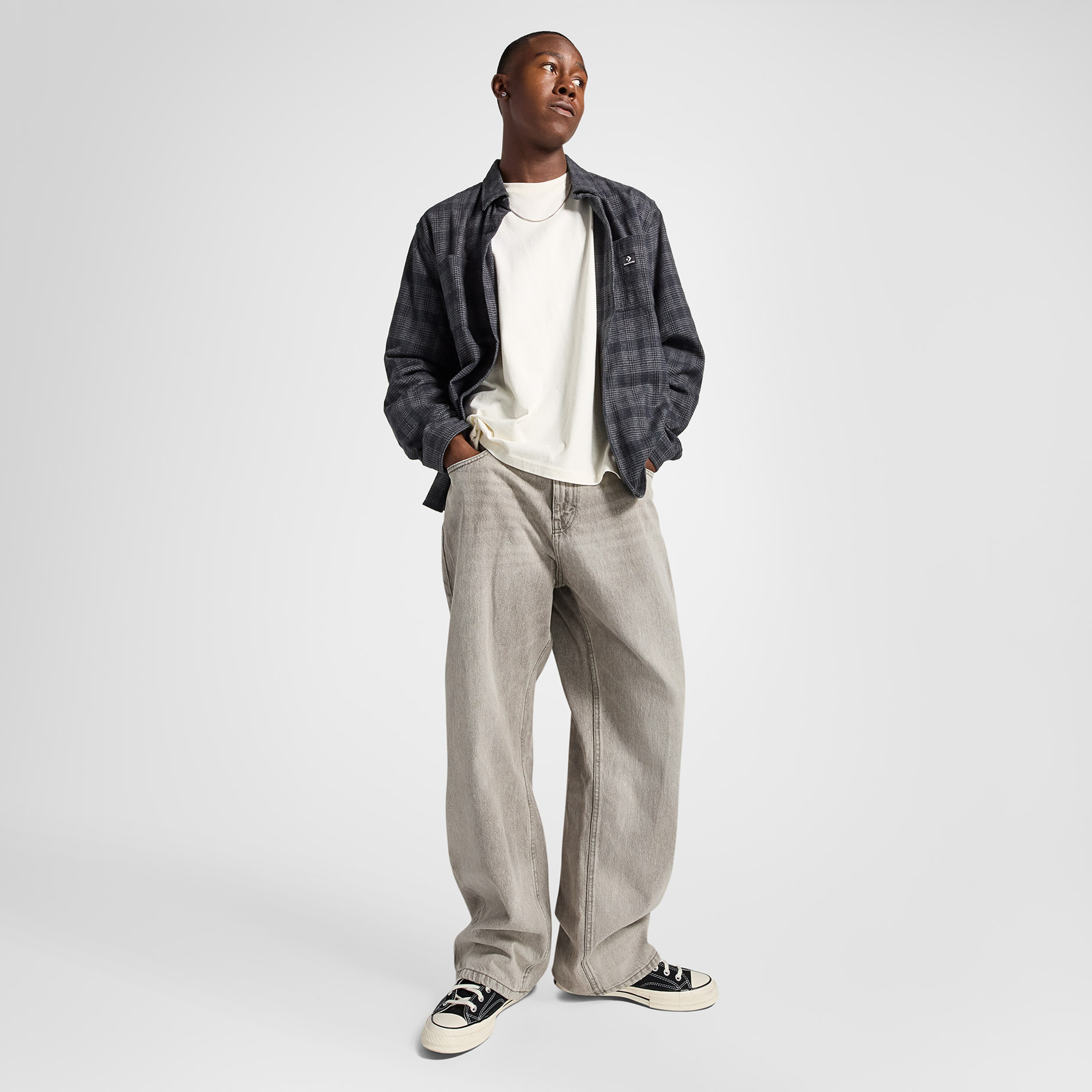 Converse Erkek Ekose Gri Siyah Gömlek