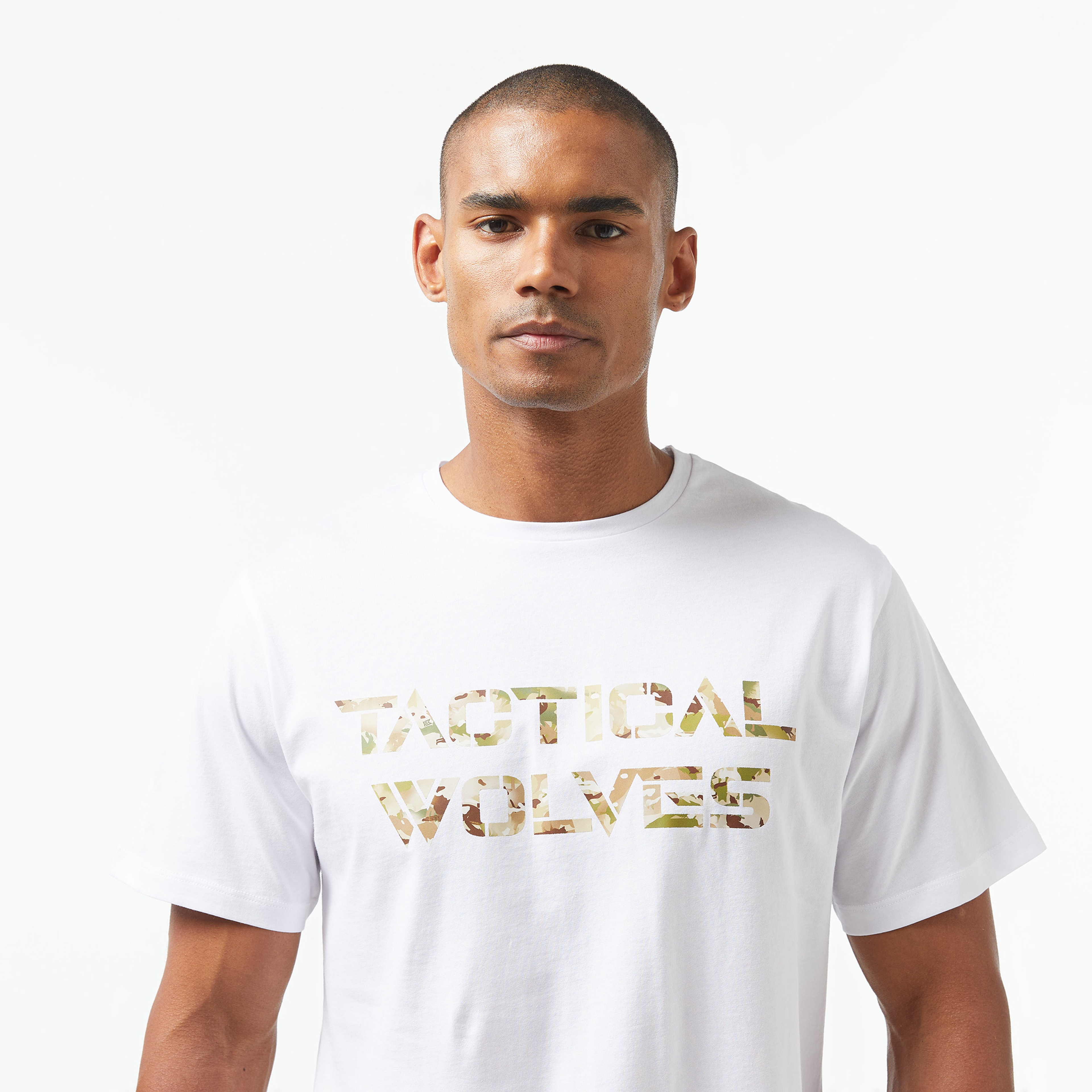 Tactical Wolves Oversize Kamuflaj Erkek Beyaz T-Shirt