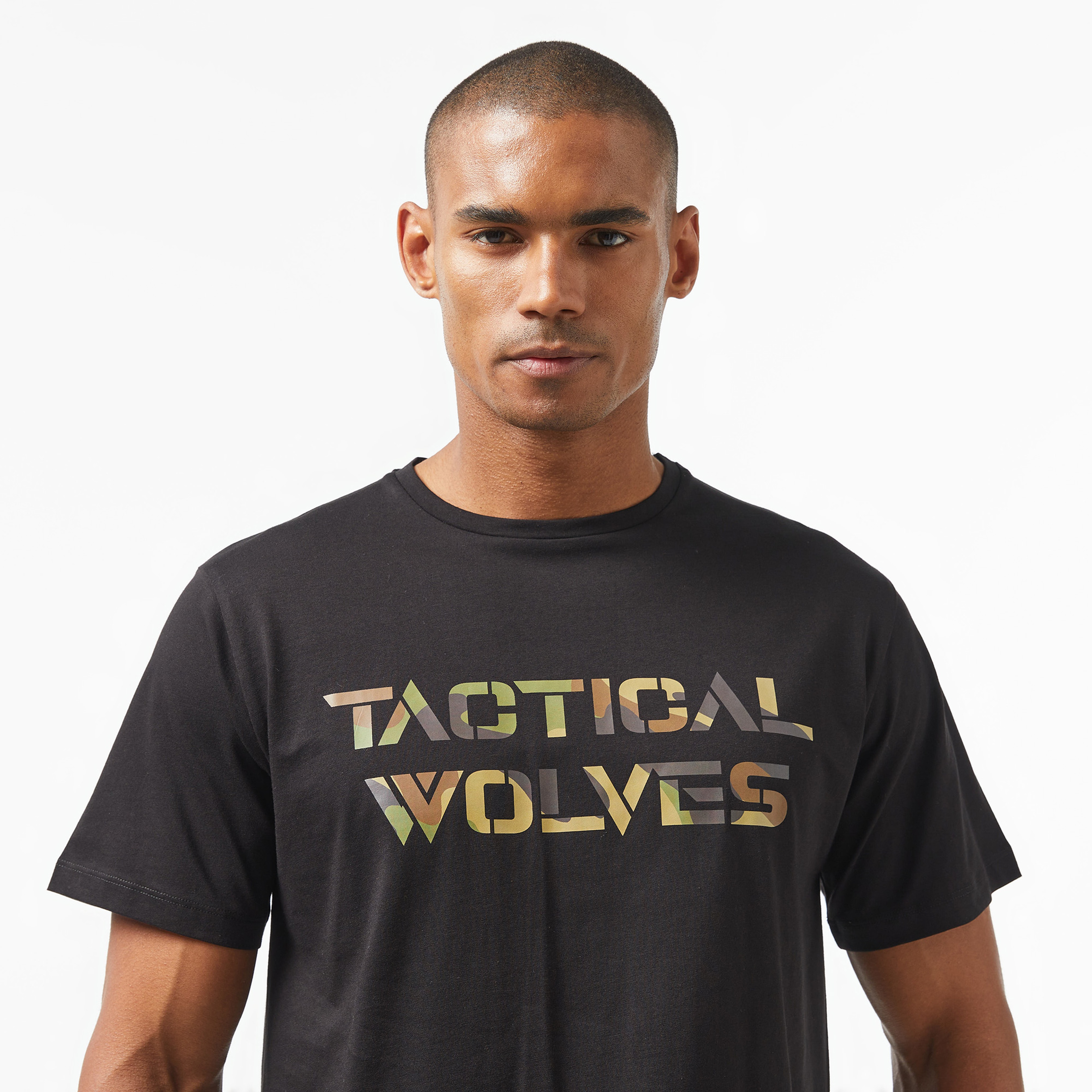 Tactical Wolves Oversize Kamuflaj Erkek Siyah T-Shirt