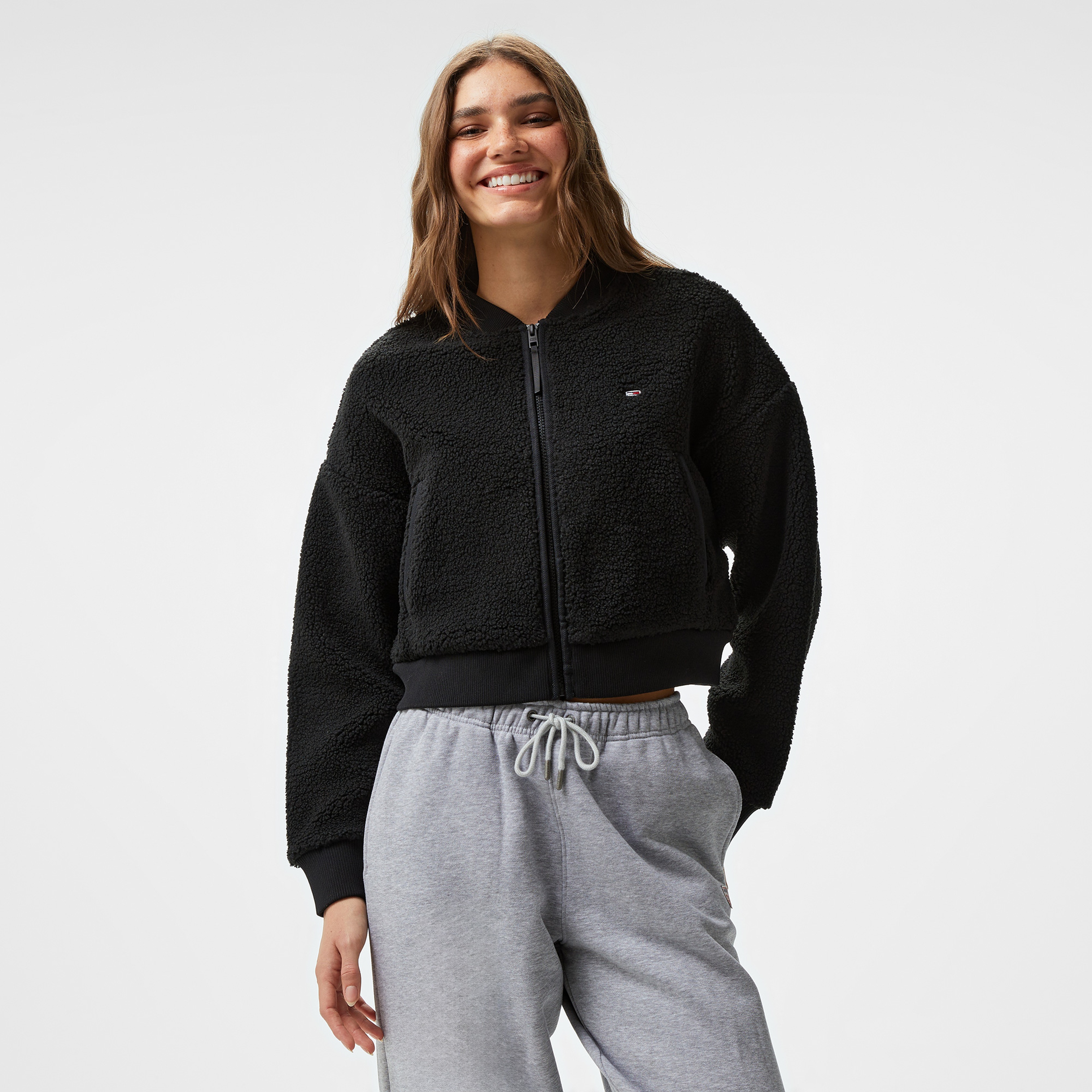 Tommy Jeans Teddy Zip Kadın Siyah Sweatshirt