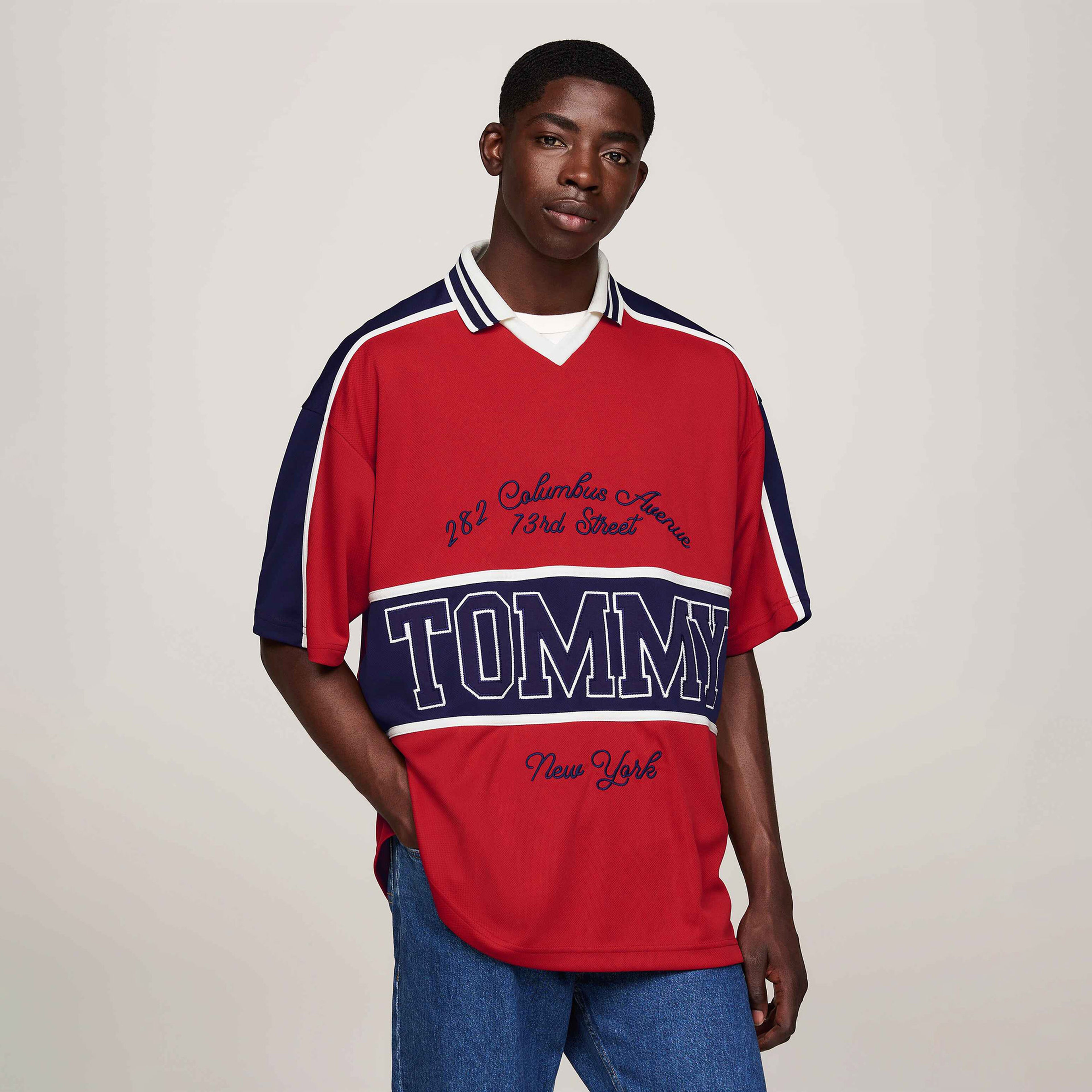 Tommy Jeans Colourblock Erkek Kirmizi Polo