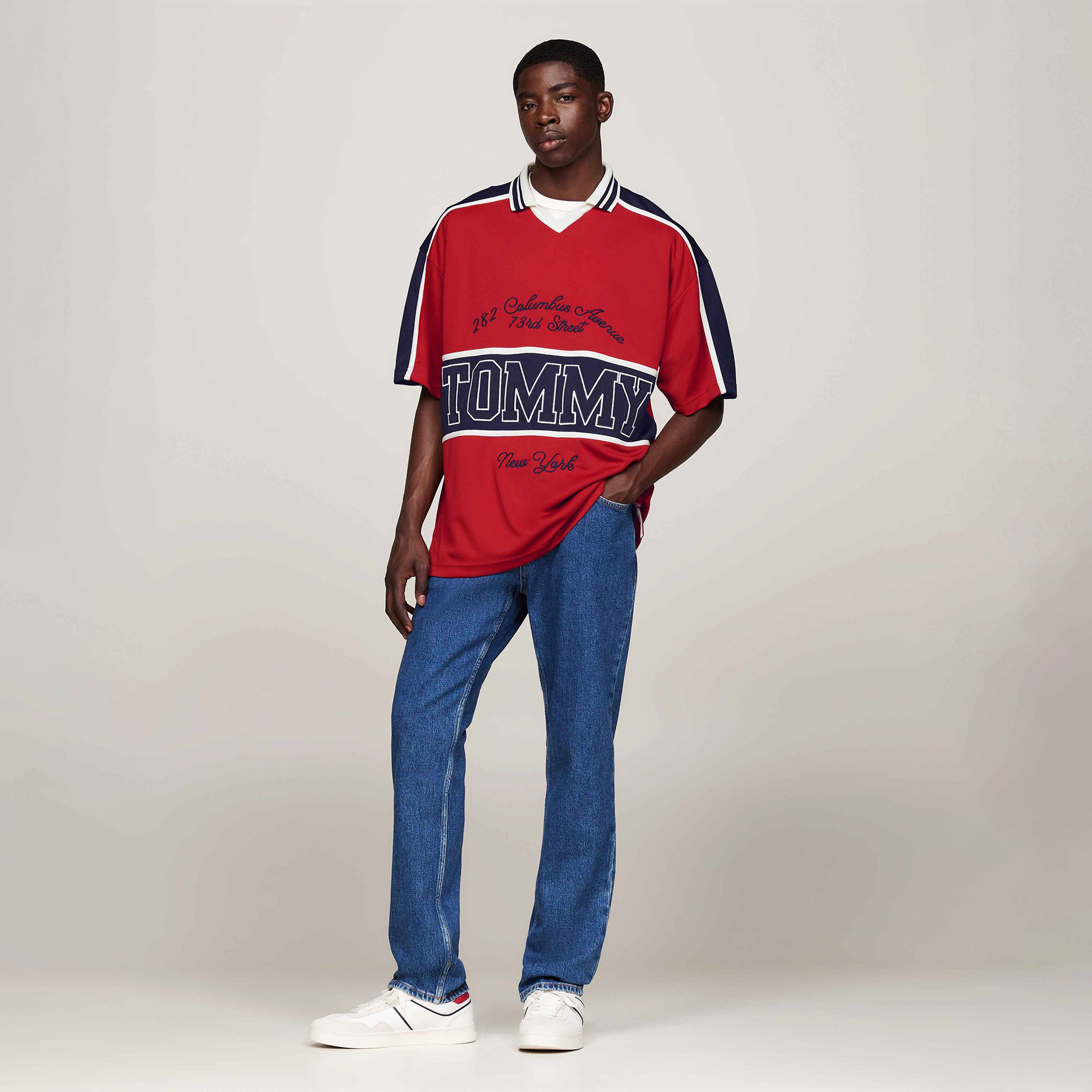 Tommy Jeans Colourblock Erkek Kirmizi Polo