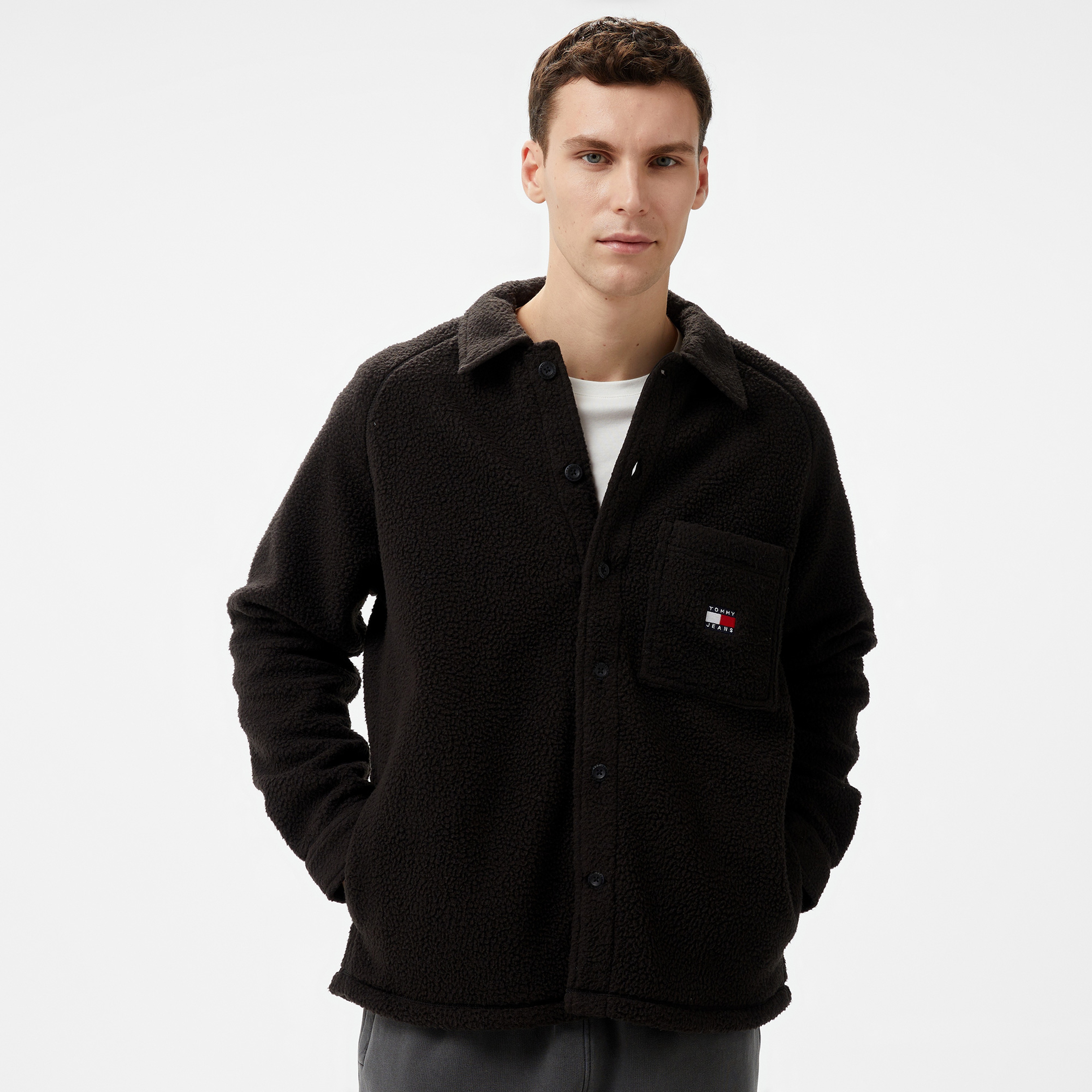 Tommy Jeans Badge Teddy Erkek Siyah Gömlek