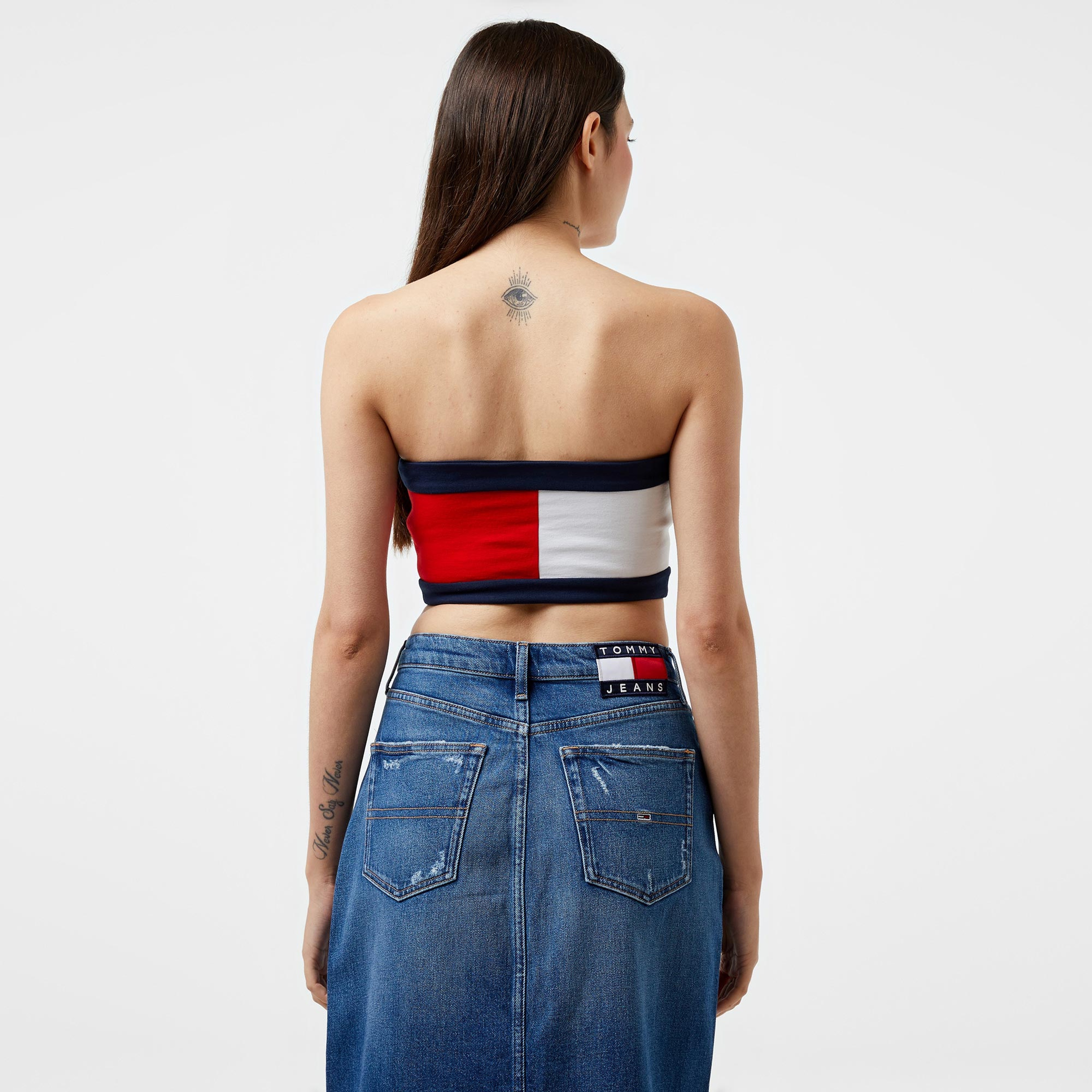 Tommy Jeans Badge Tube Kadın Beyaz/Kırmızı Bra