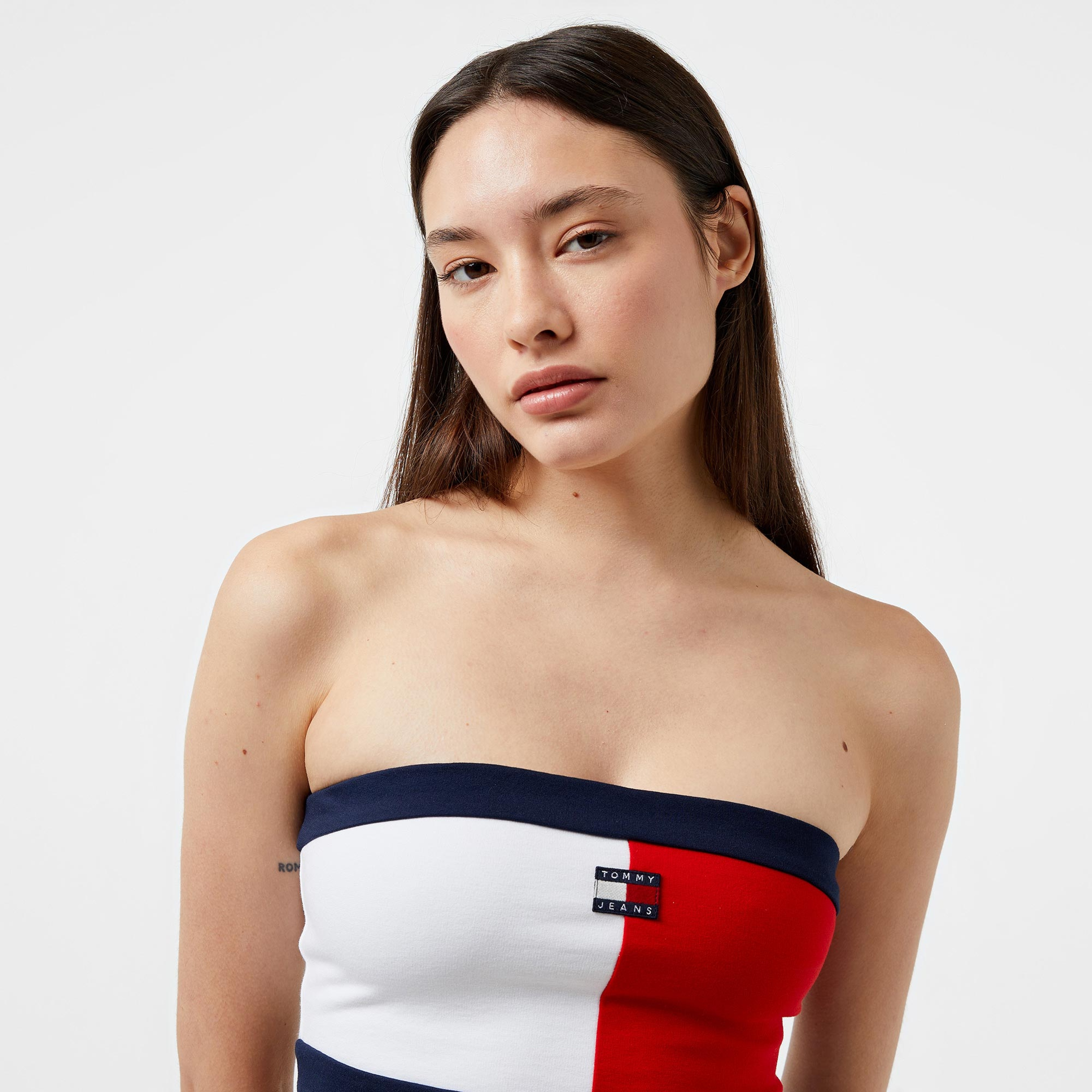 Tommy Jeans Badge Tube Kadın Beyaz/Kırmızı Bra
