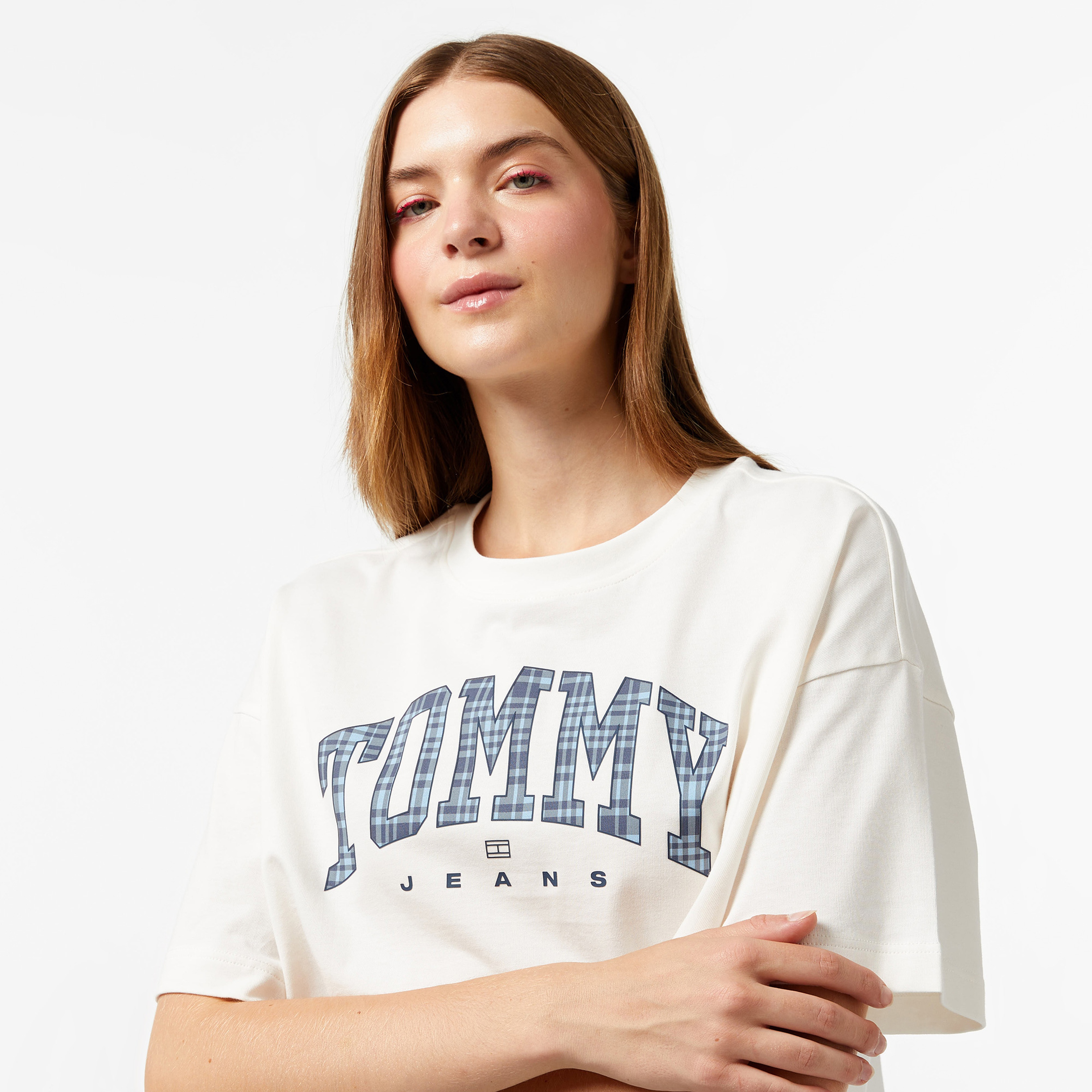 Tommy Jeans Ovs Crp Prep Explo Kadın Beyaz T-Shirt