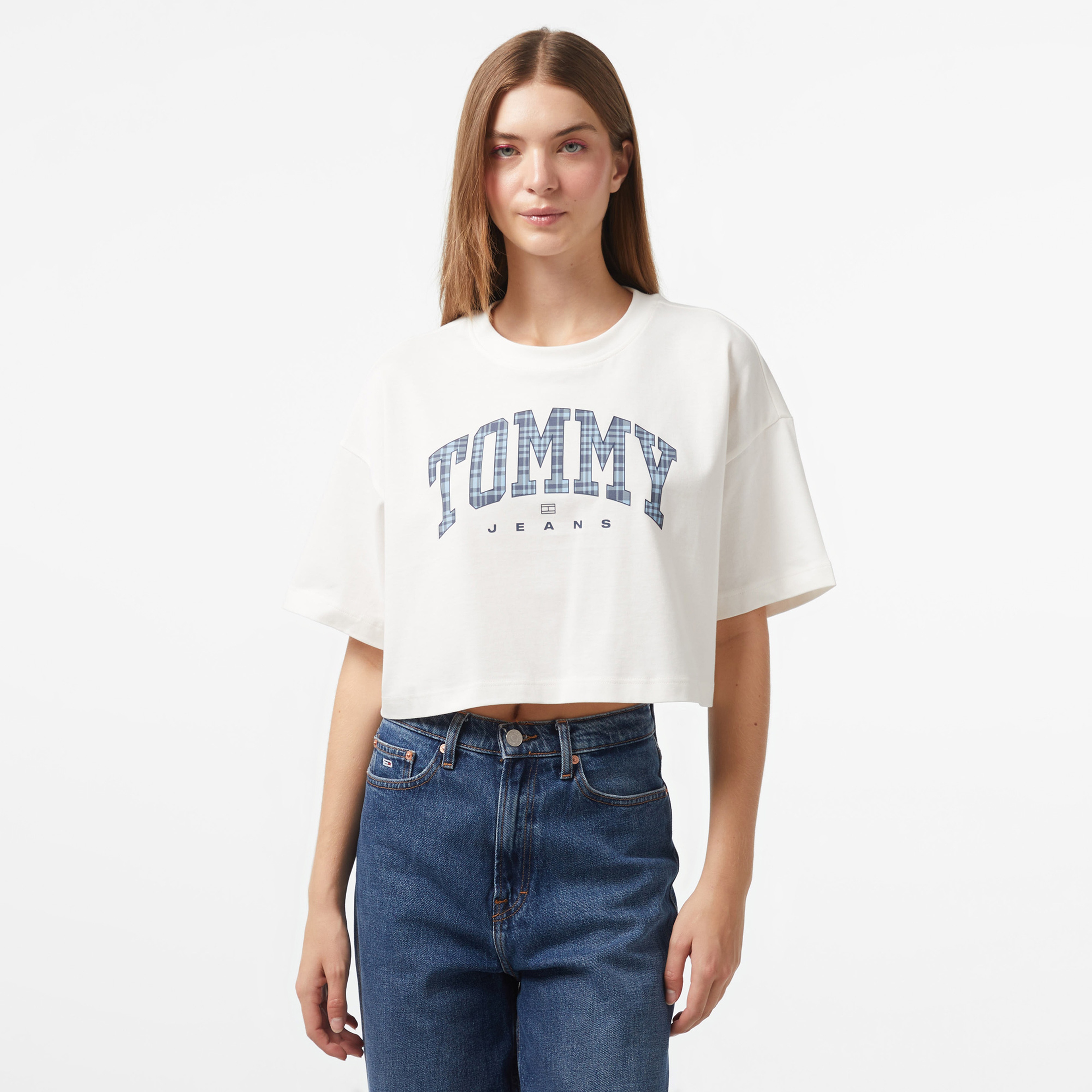 Tommy Jeans Ovs Crp Prep Explo Kadın Beyaz T-Shirt