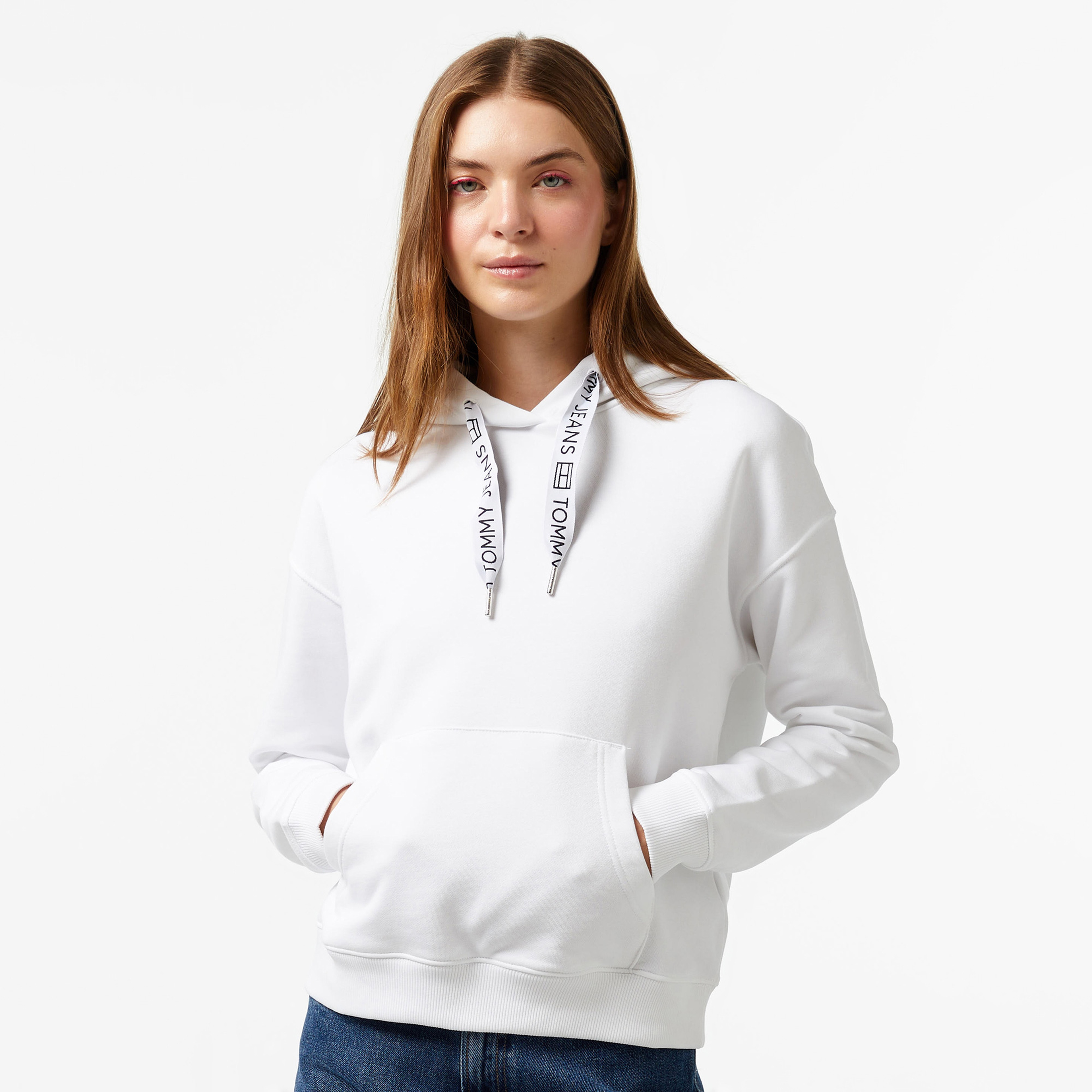 Tommy Jeans Bxy Logo Drawcord Kadın Beyaz Sweatshirt