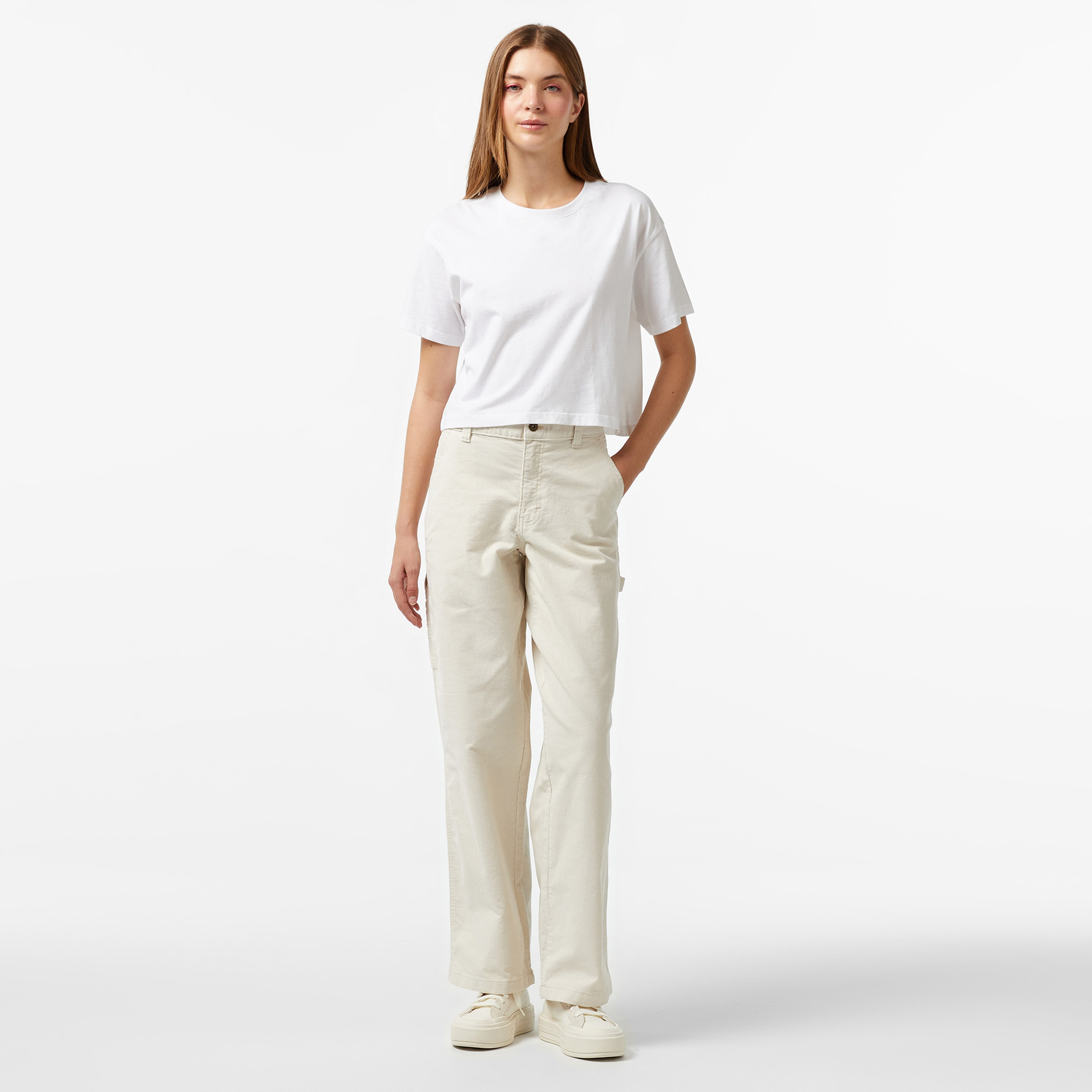 Dickies Corduroy Carpenter W Beyaz Kadın Pantolon