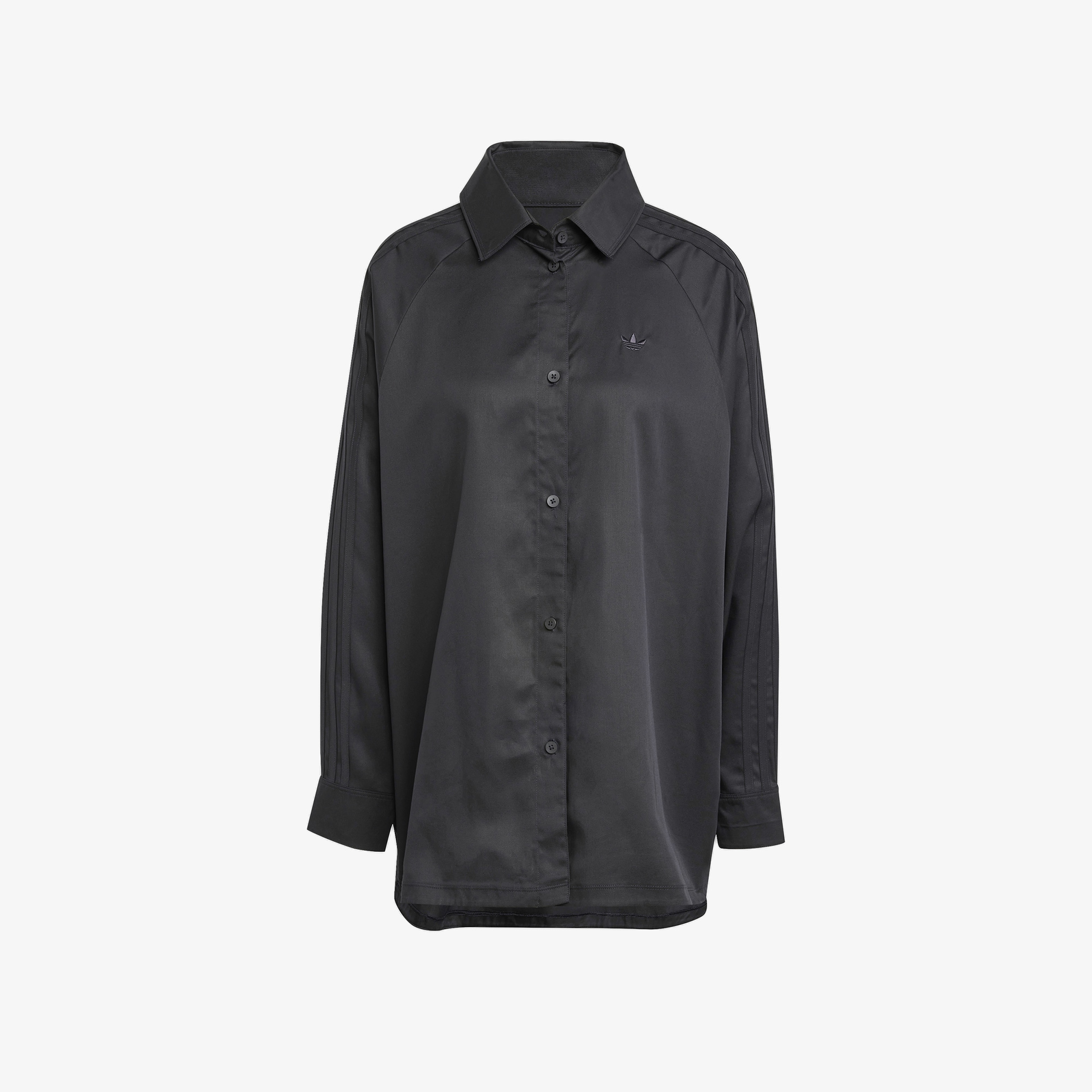 adidas Poplin Loose Fit 3-Stripes Kadın Siyah Gömlek