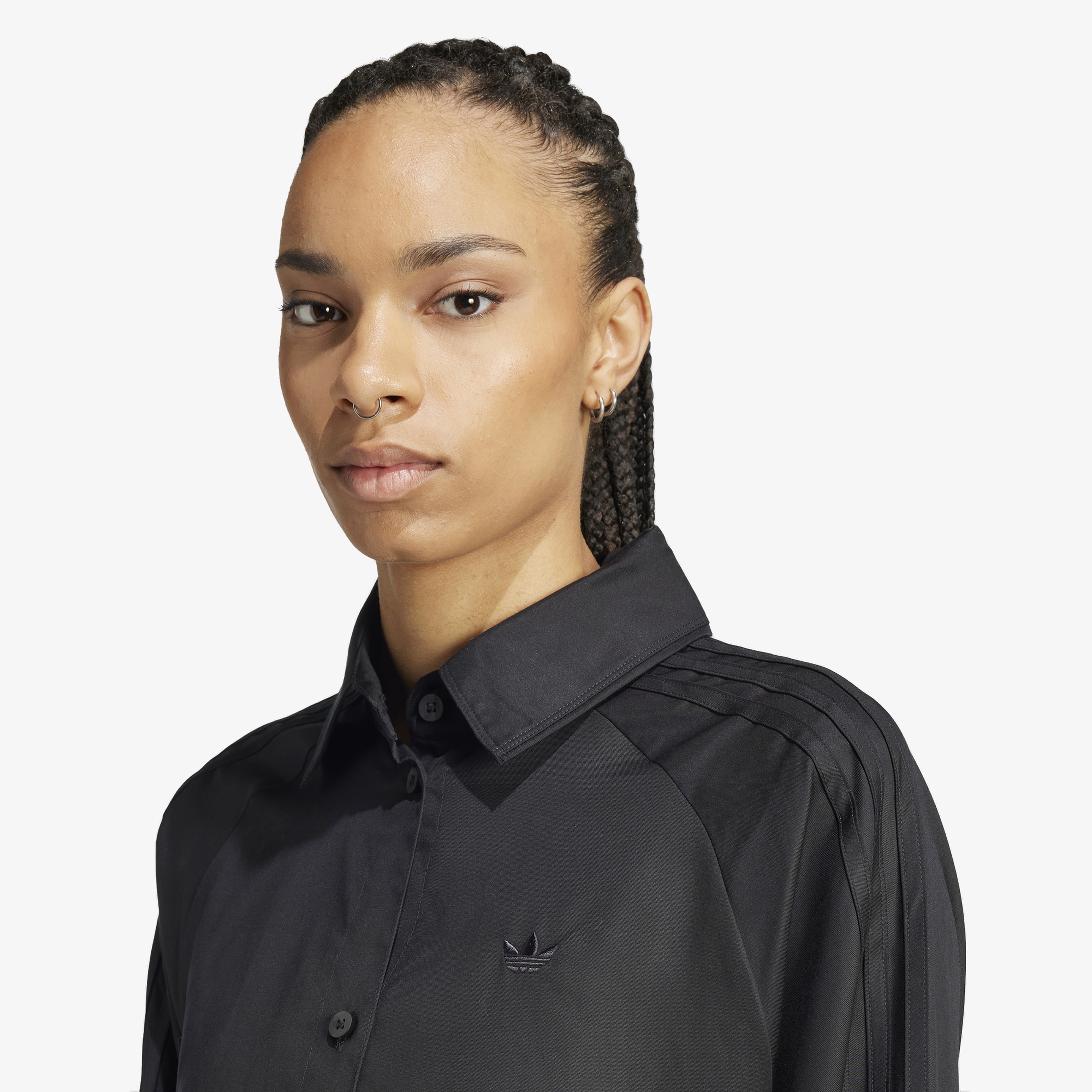 adidas Poplin Loose Fit 3-Stripes Kadın Siyah Gömlek