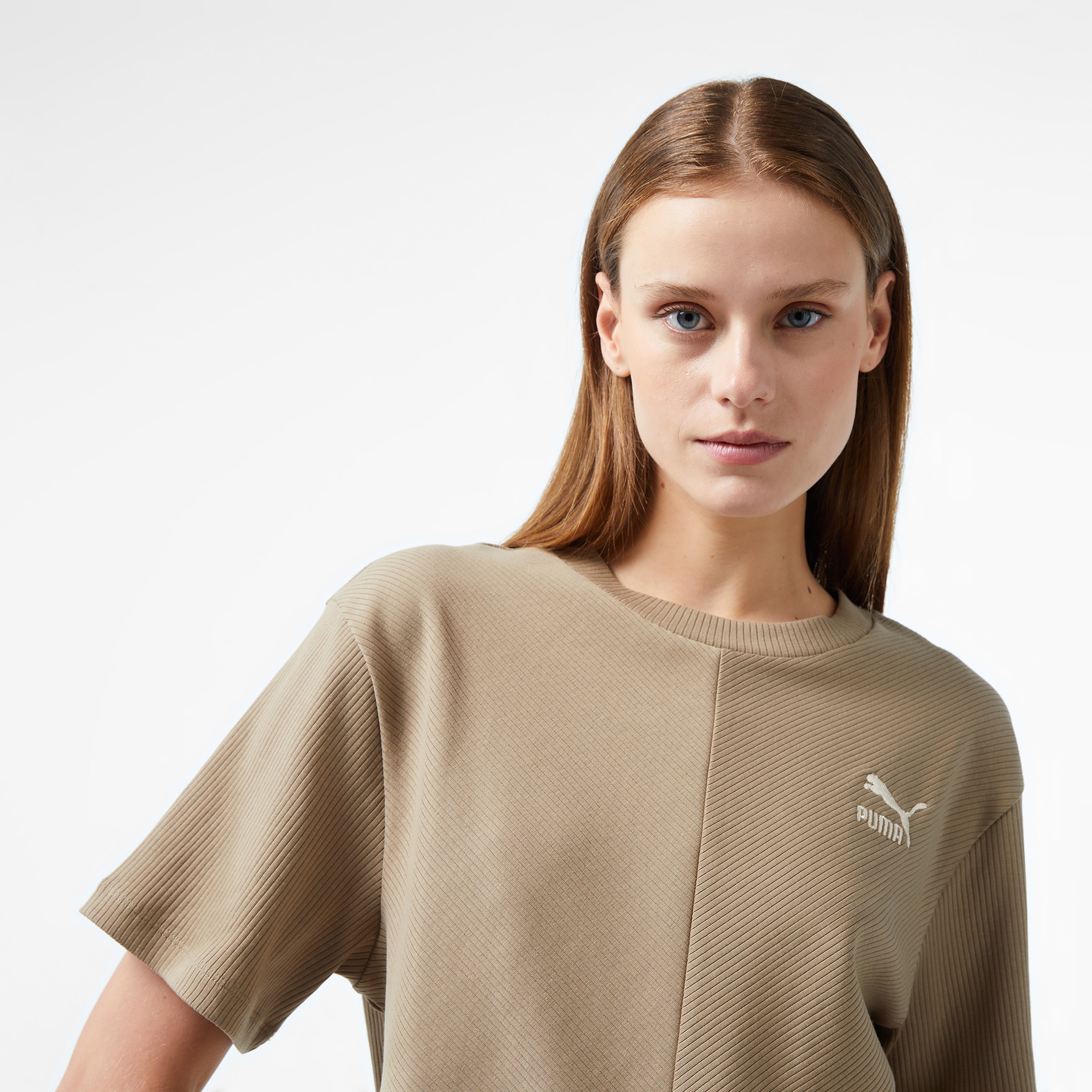 Puma Classıcs Ribbed Relaxed Kadın Haki T-Shirt