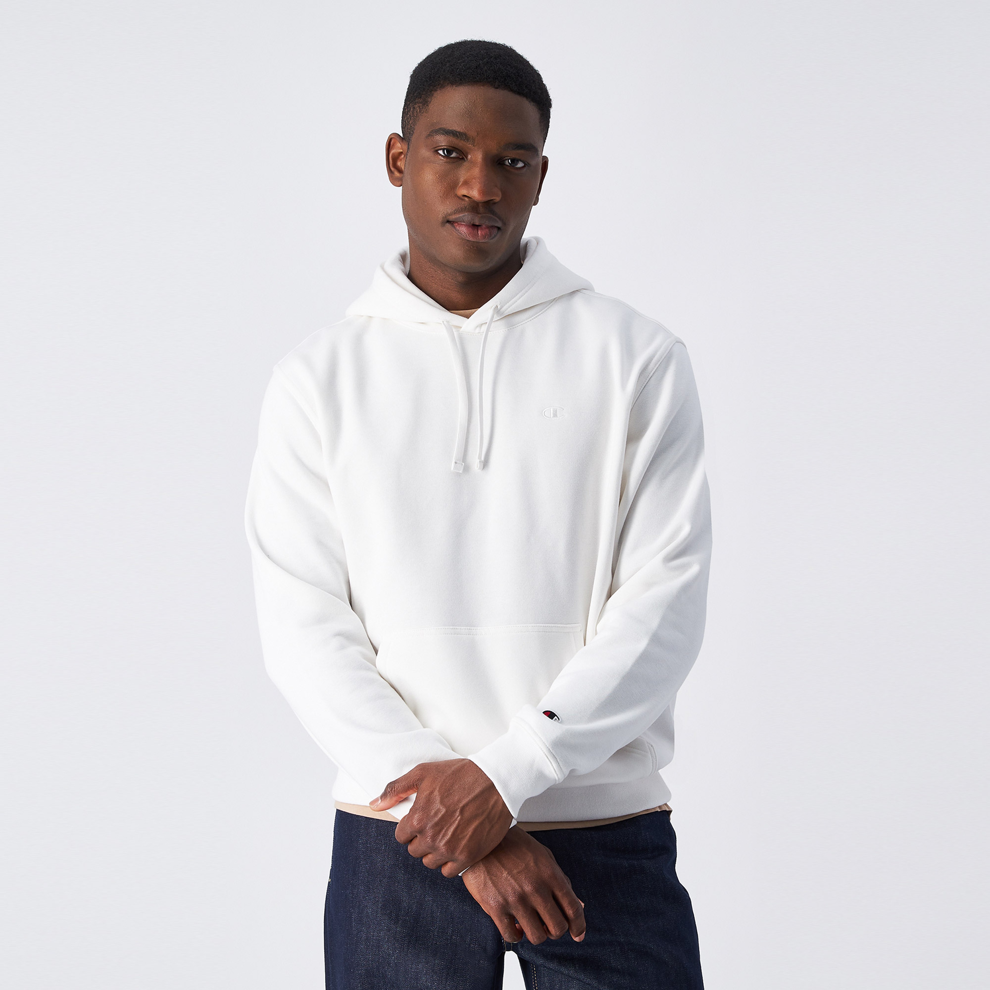 Champion Tonal Logo Fleece Erkek Beyaz Hoodie