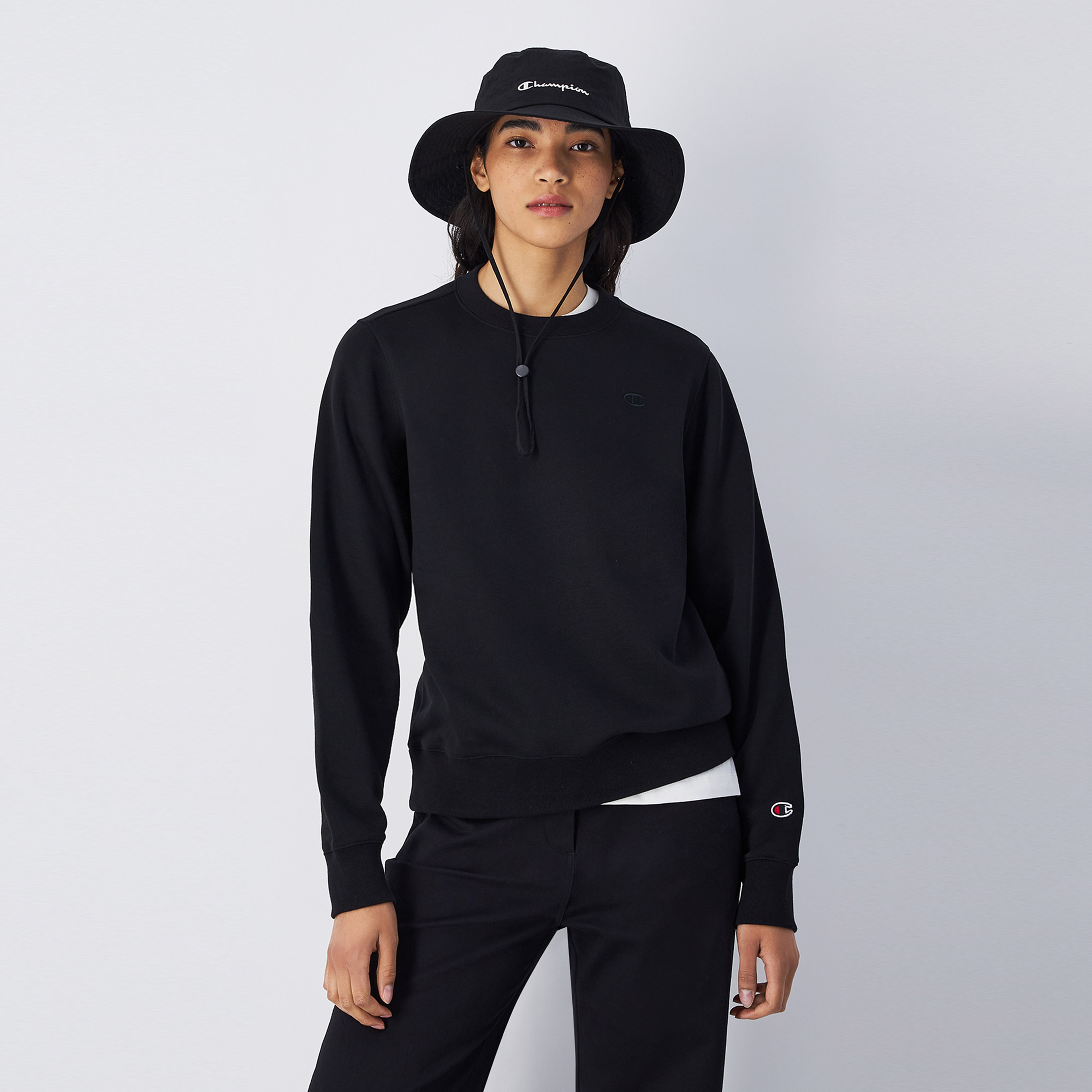 Champion Tonal Small Logo Fleece Kadın Siyah Sweatshirt