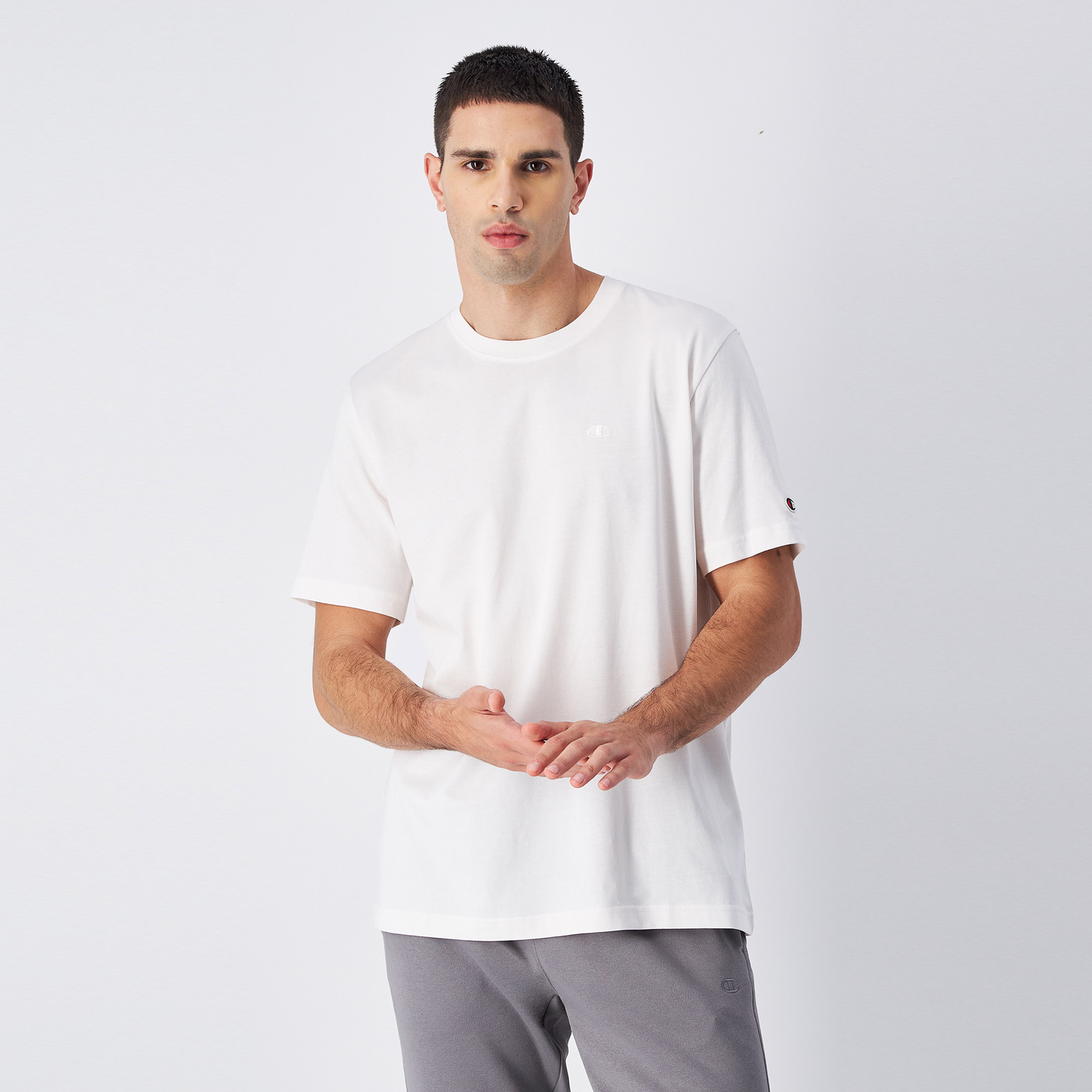 Champion Tonal Logo Crewneck Erkek Beyaz T-Shirt
