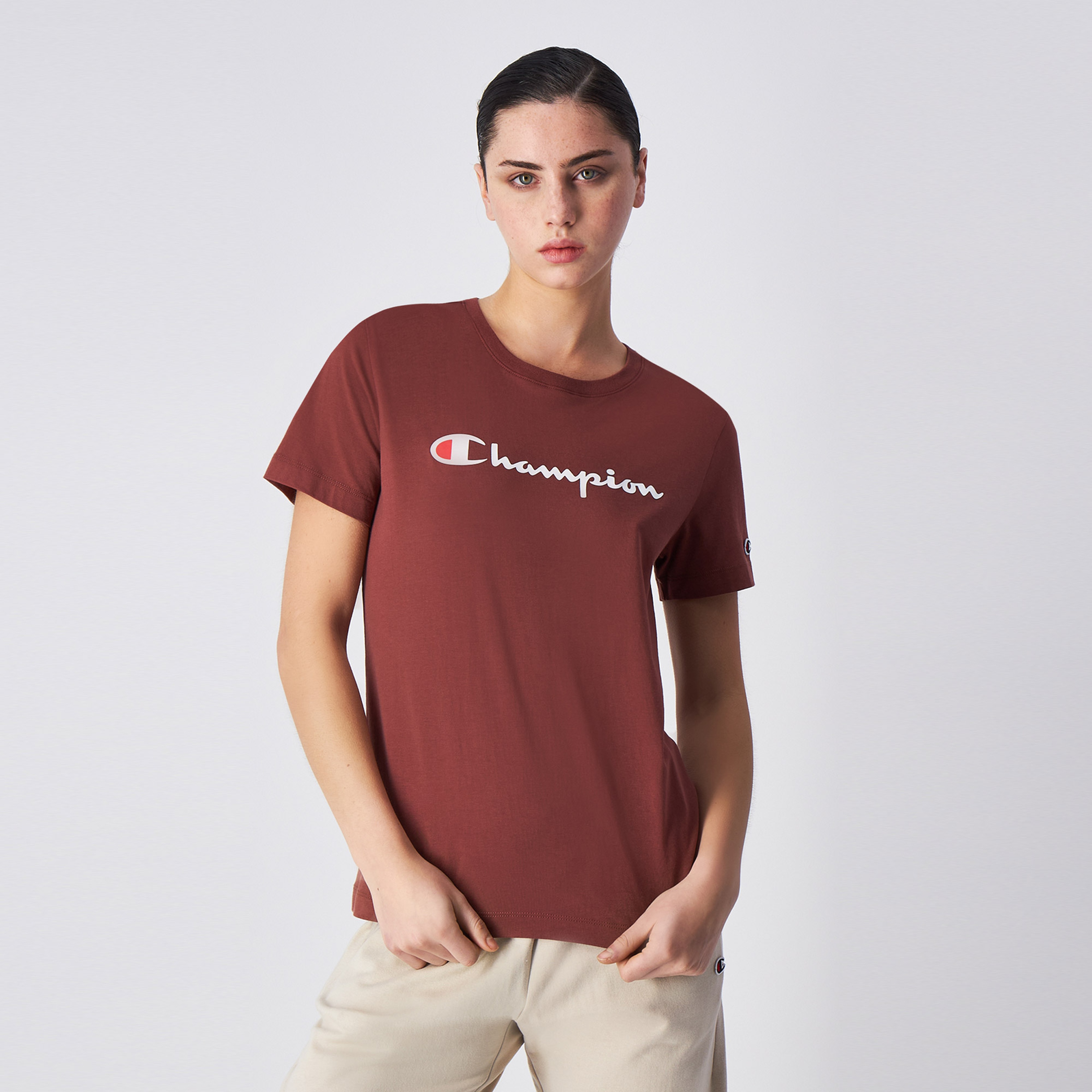 Champion Big Logo Jersey Kadın Kırmızı T-Shirt