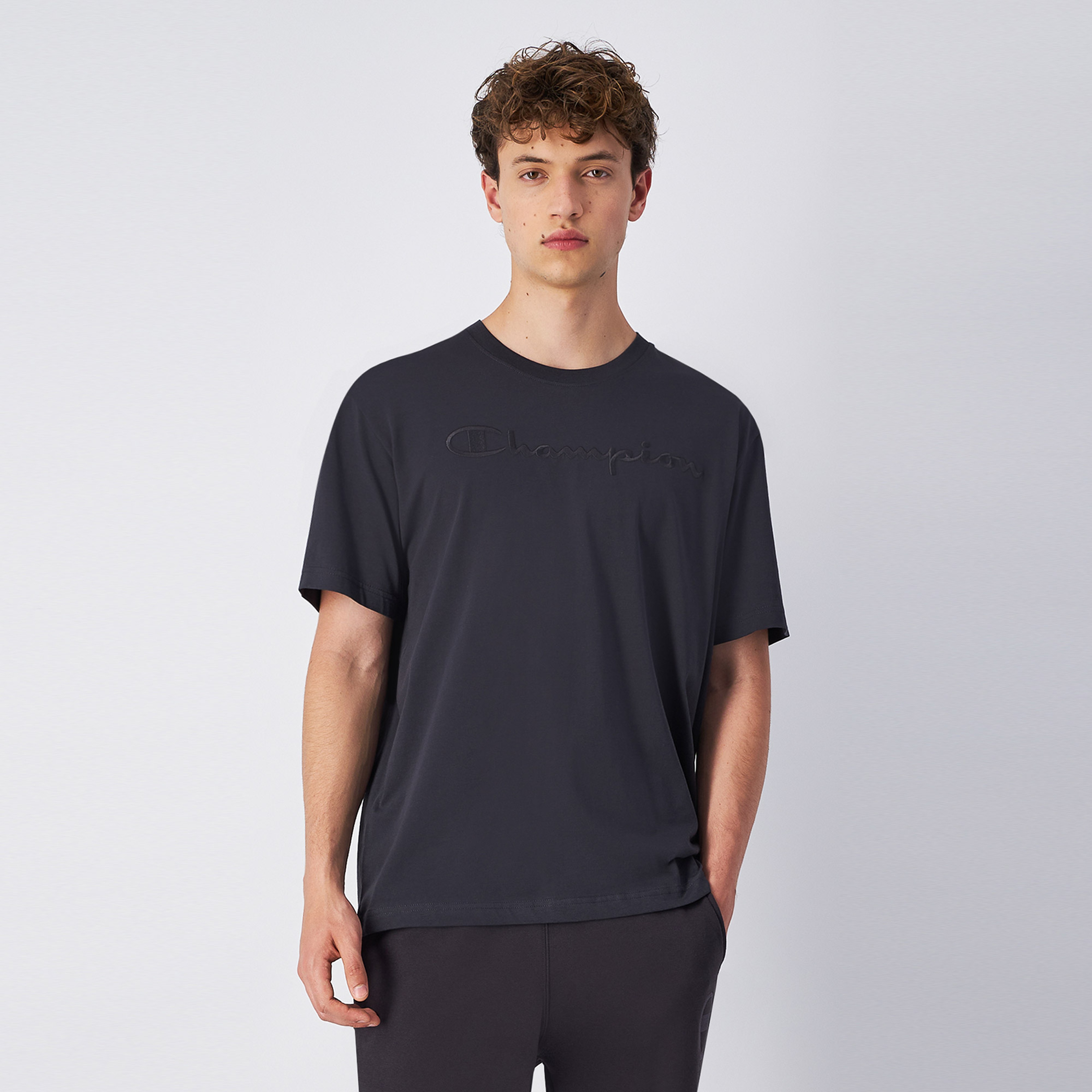 Champion Big Logo Crewneck Erkek Siyah T-Shirt