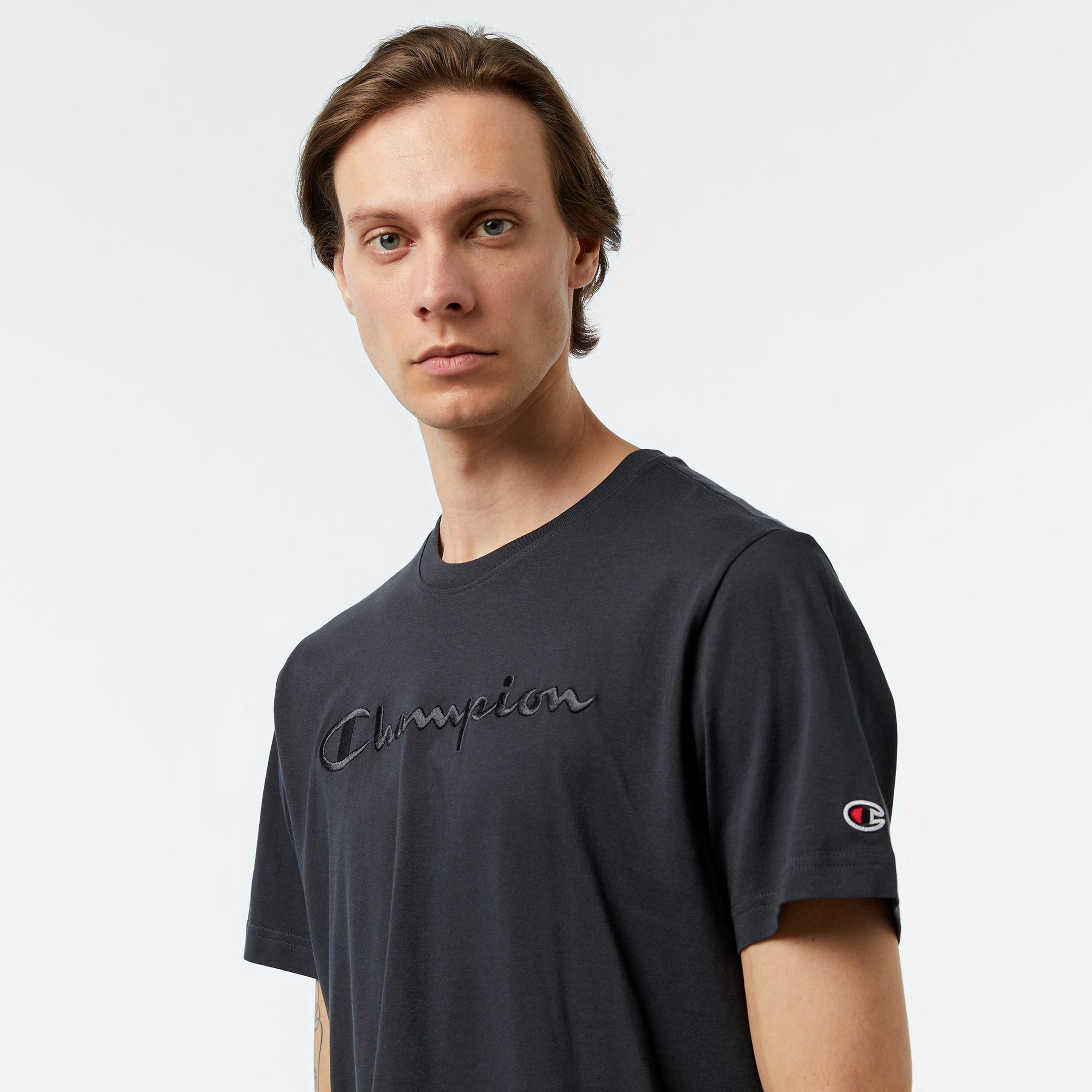 Champion Big Logo Crewneck Erkek Siyah T-Shirt