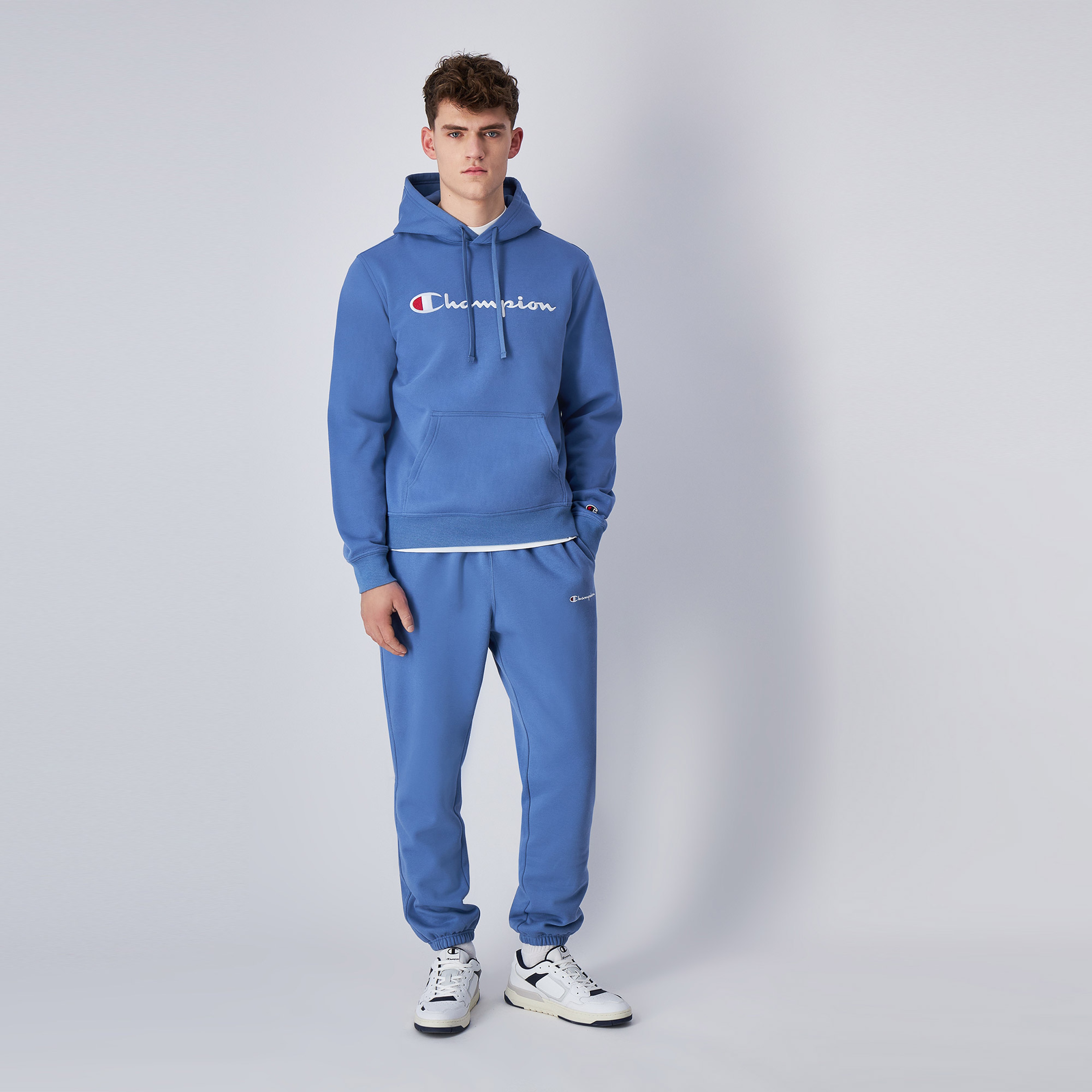 Champion Big Logo Fleece Erkek Mavi Hoodie