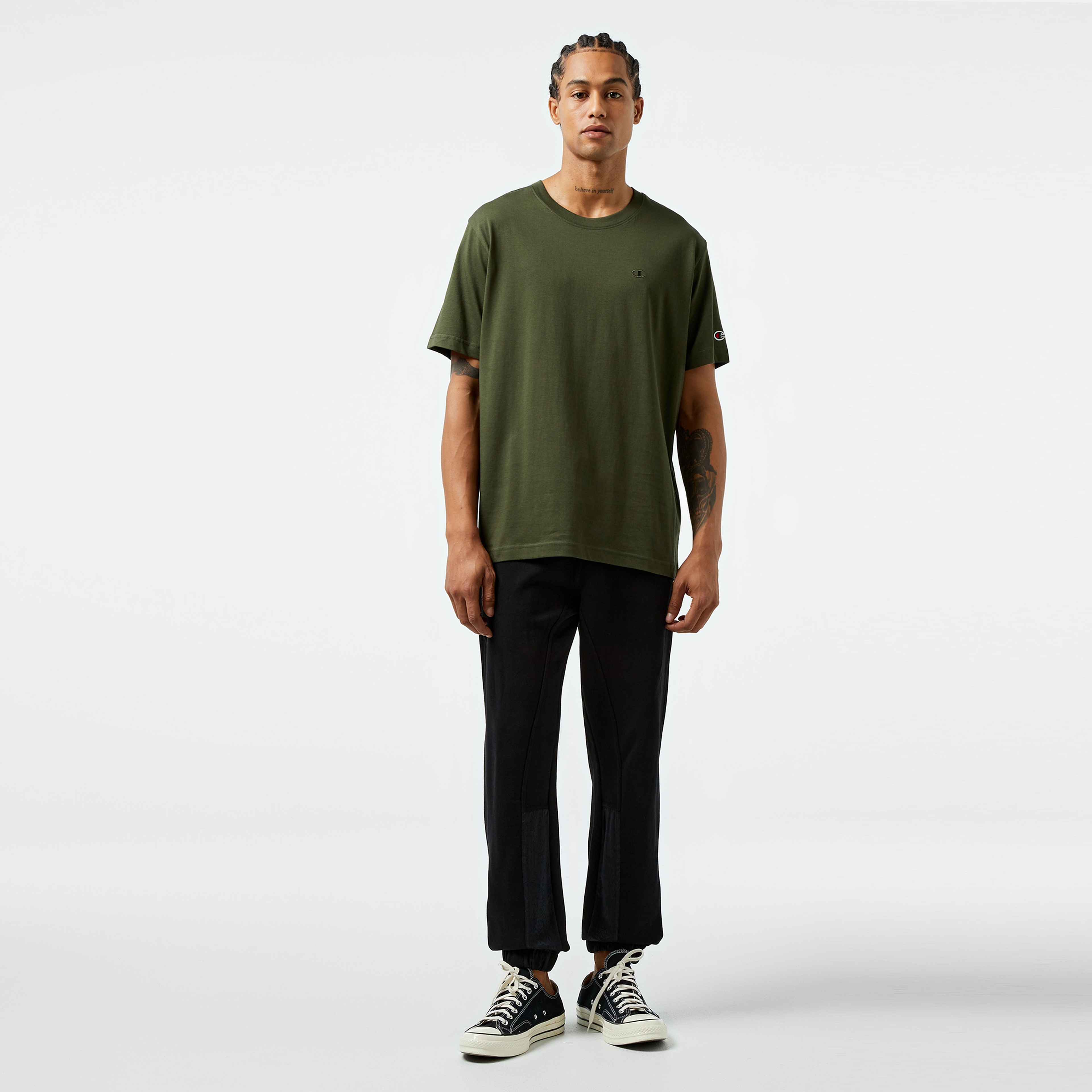 Champion Tonal Logo Crewneck Erkek Yeşil T-Shirt