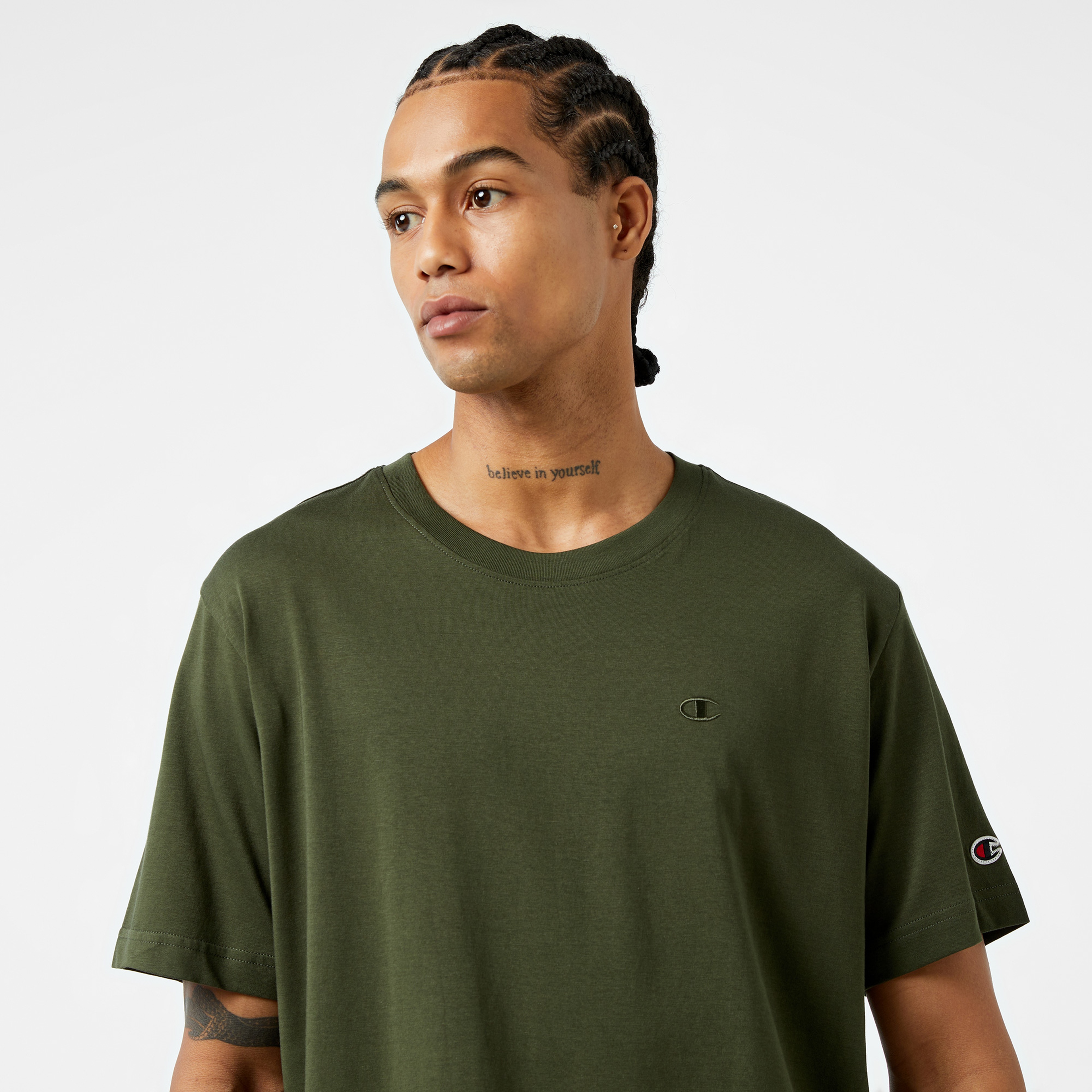 Champion Tonal Logo Crewneck Erkek Yeşil T-Shirt