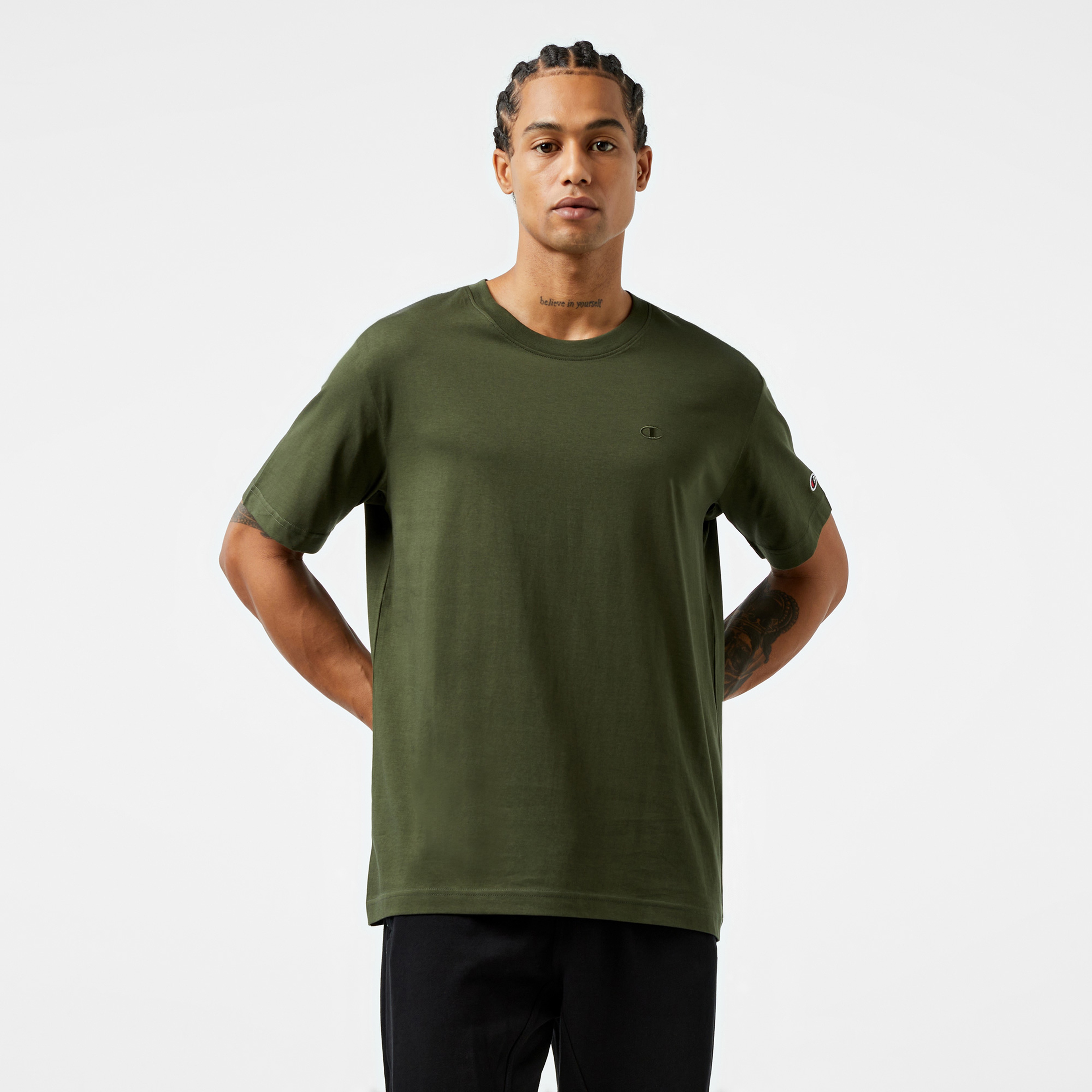 Champion Tonal Logo Crewneck Erkek Yeşil T-Shirt